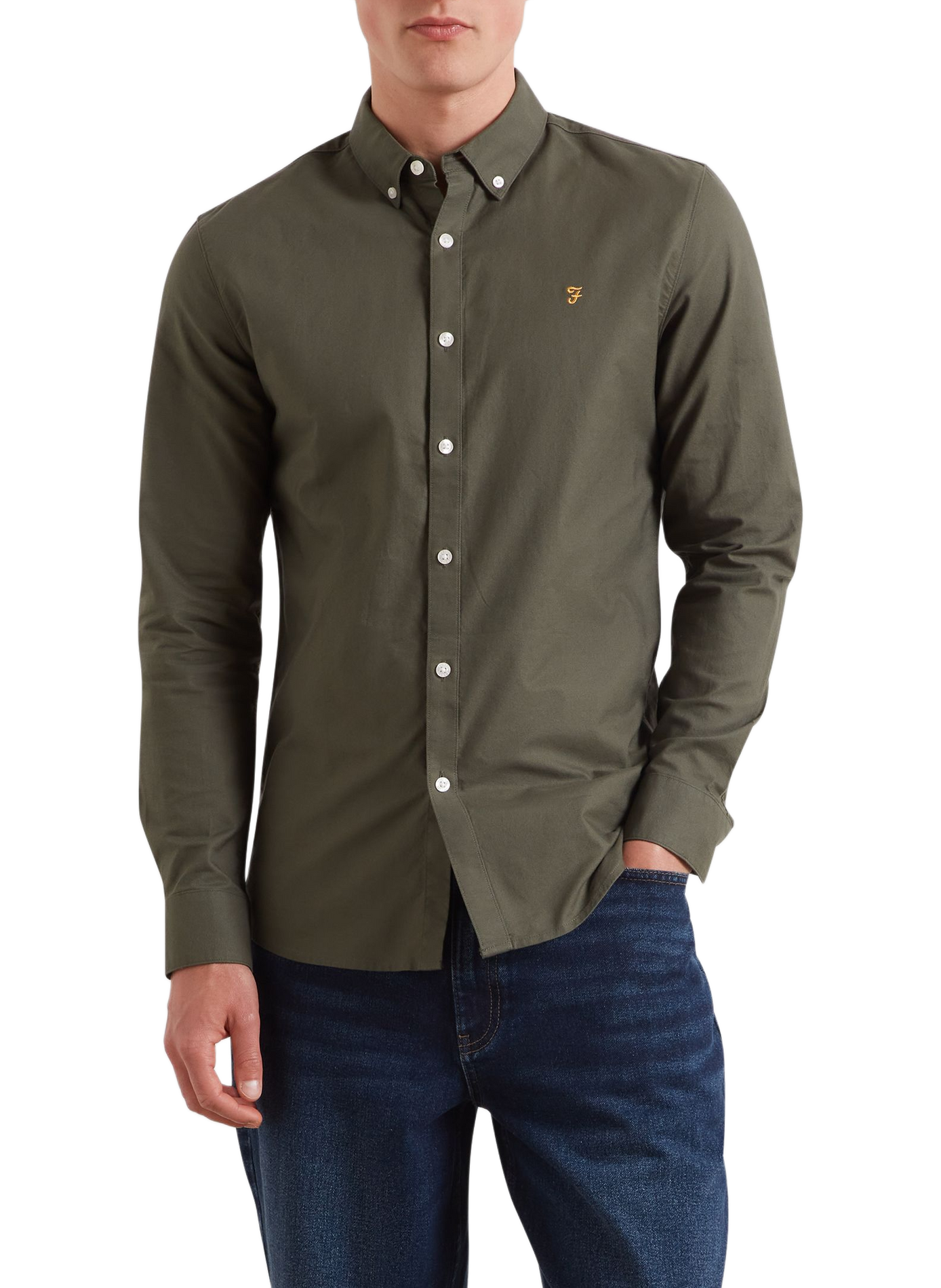 Chemise droite à logo brodé en coton FARAH Green
