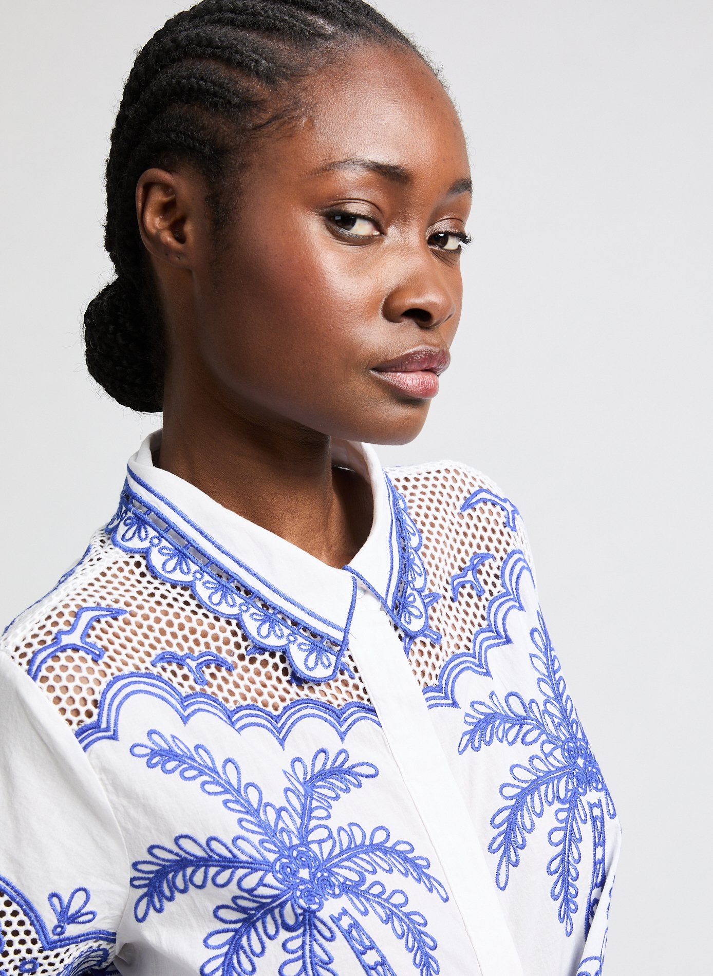 Shirt Palm Trees with embroidery FARM RIO Blue