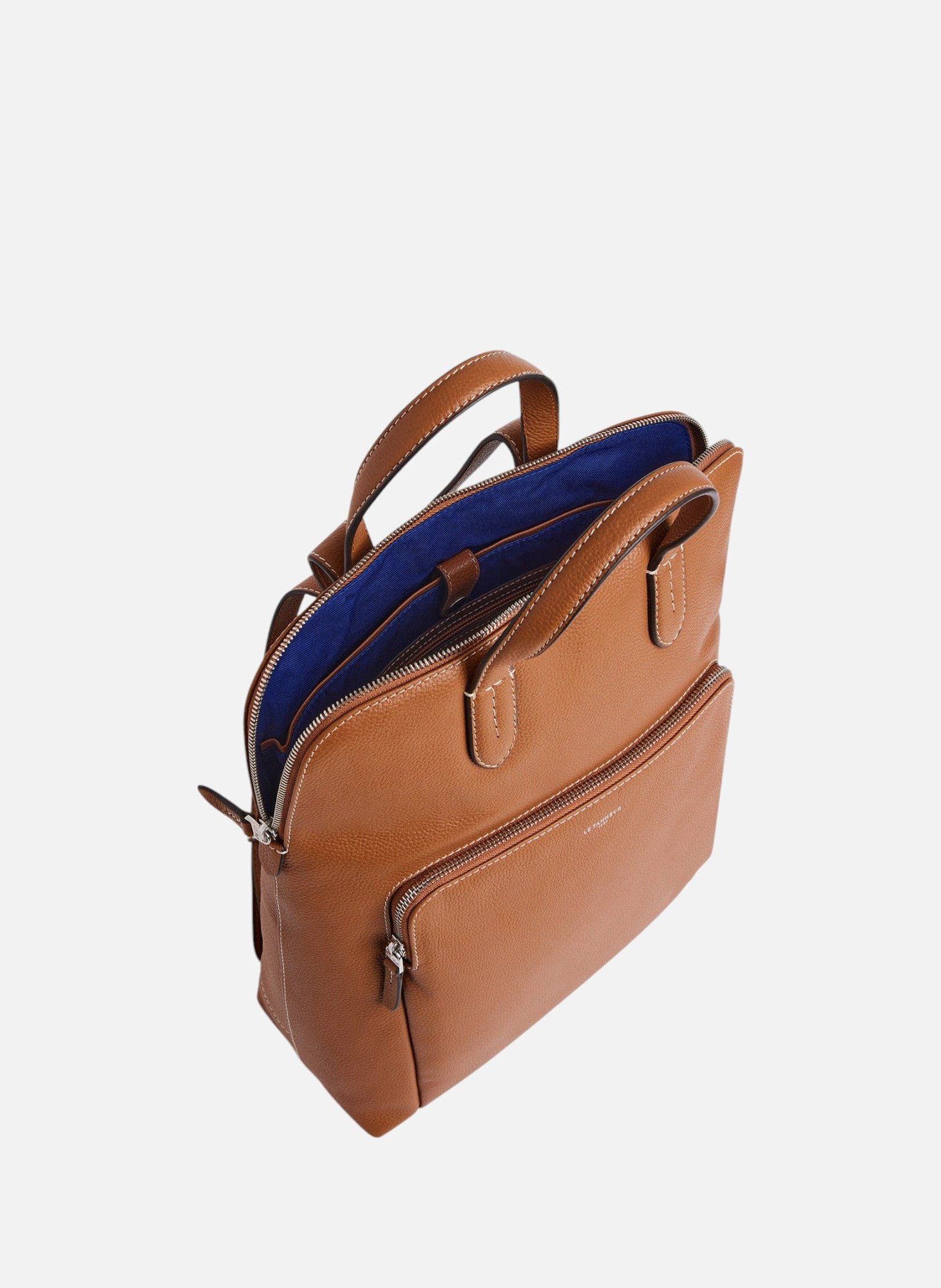 Sac à dos zippé business sophie en cuir grainé LE TANNEUR Marron
