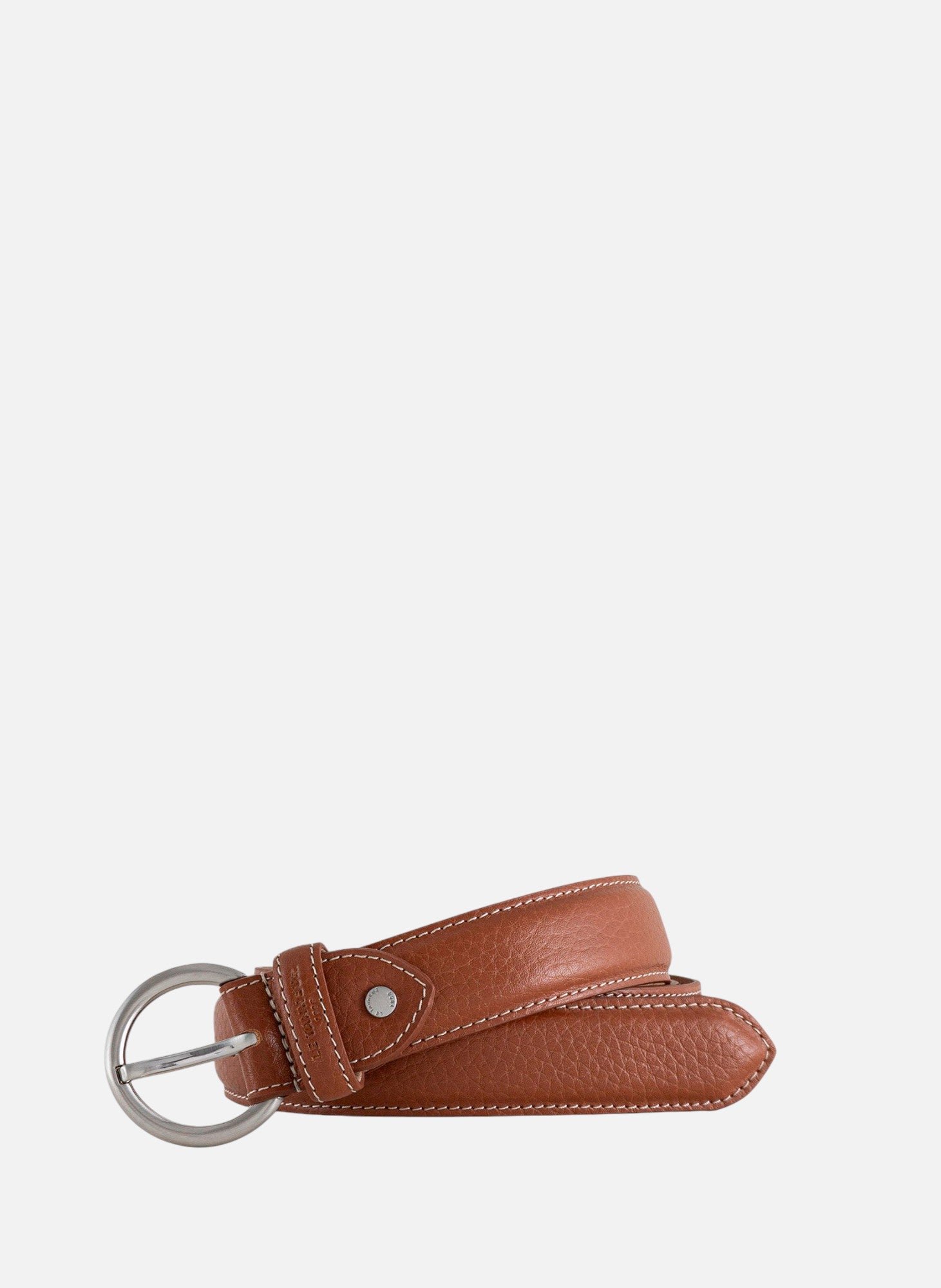 Ceinture avec boucle ronde en cuir grainé LE TANNEUR Marron