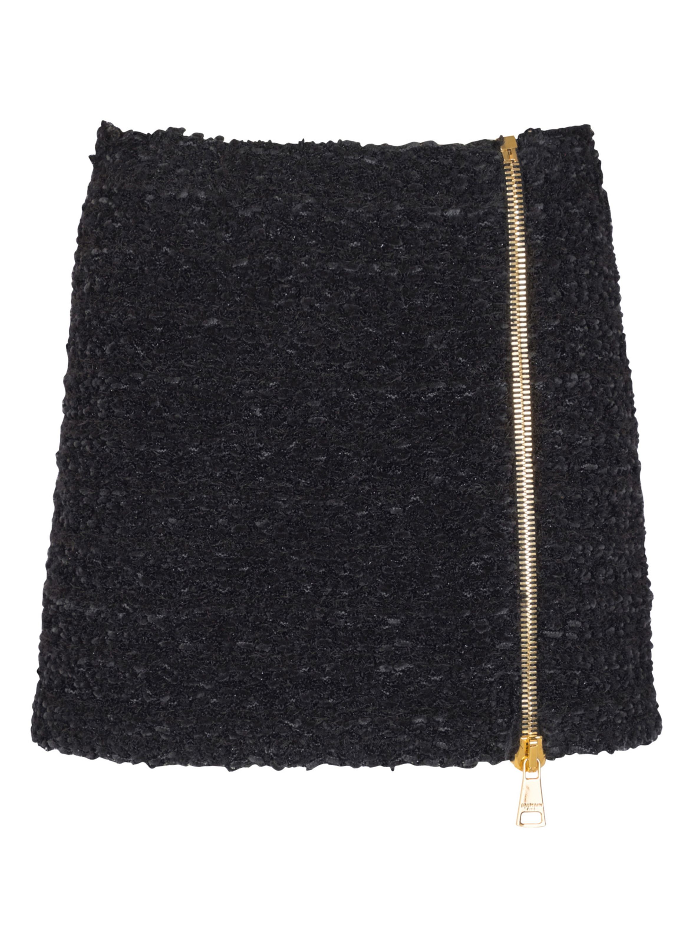 Jupe courte en tweed avec zip BALMAIN Noir