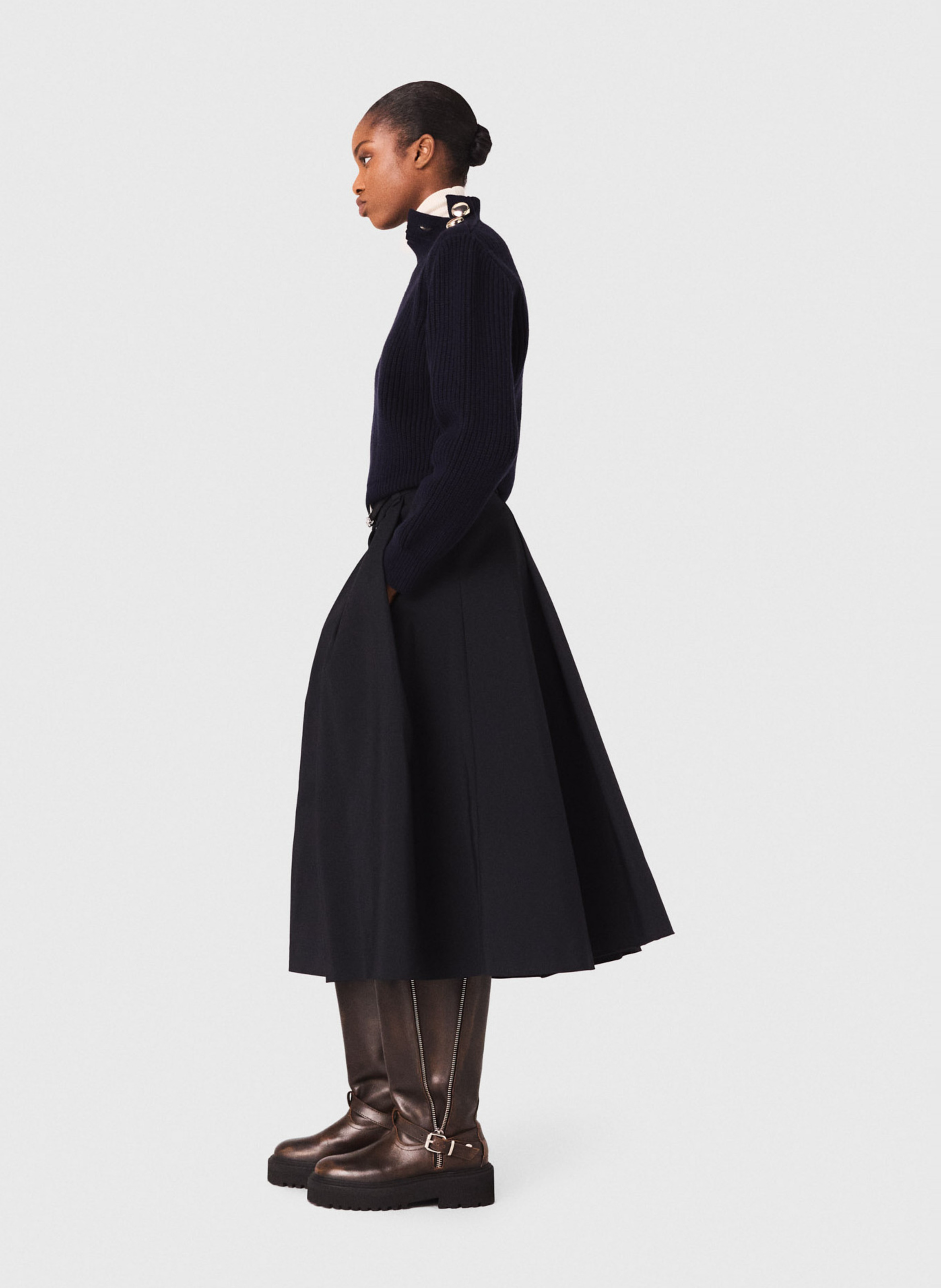 Pull col montant en laine MAJE Bleu