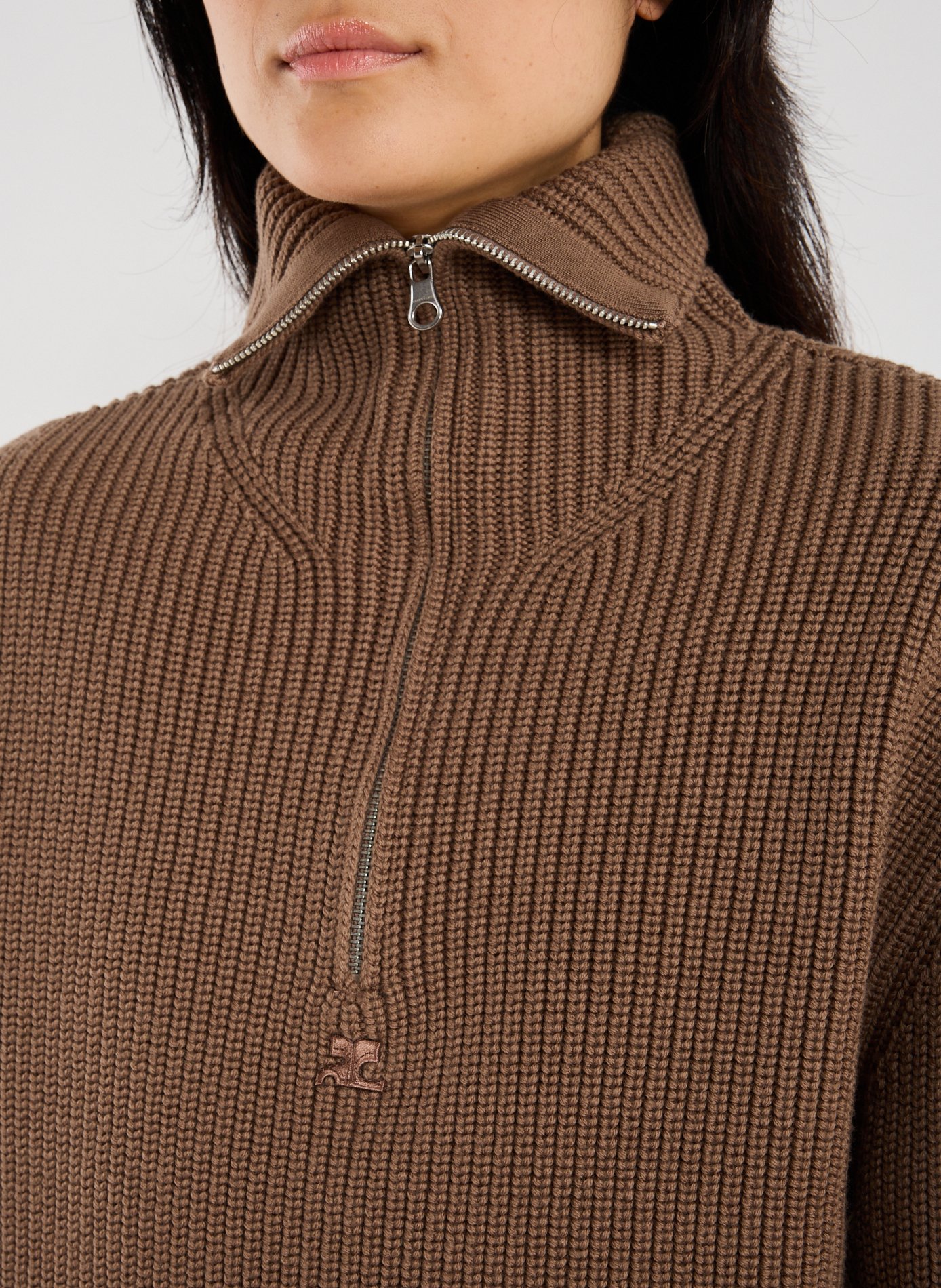 Merino wool zip-neck jumper COURRÈGES Brown
