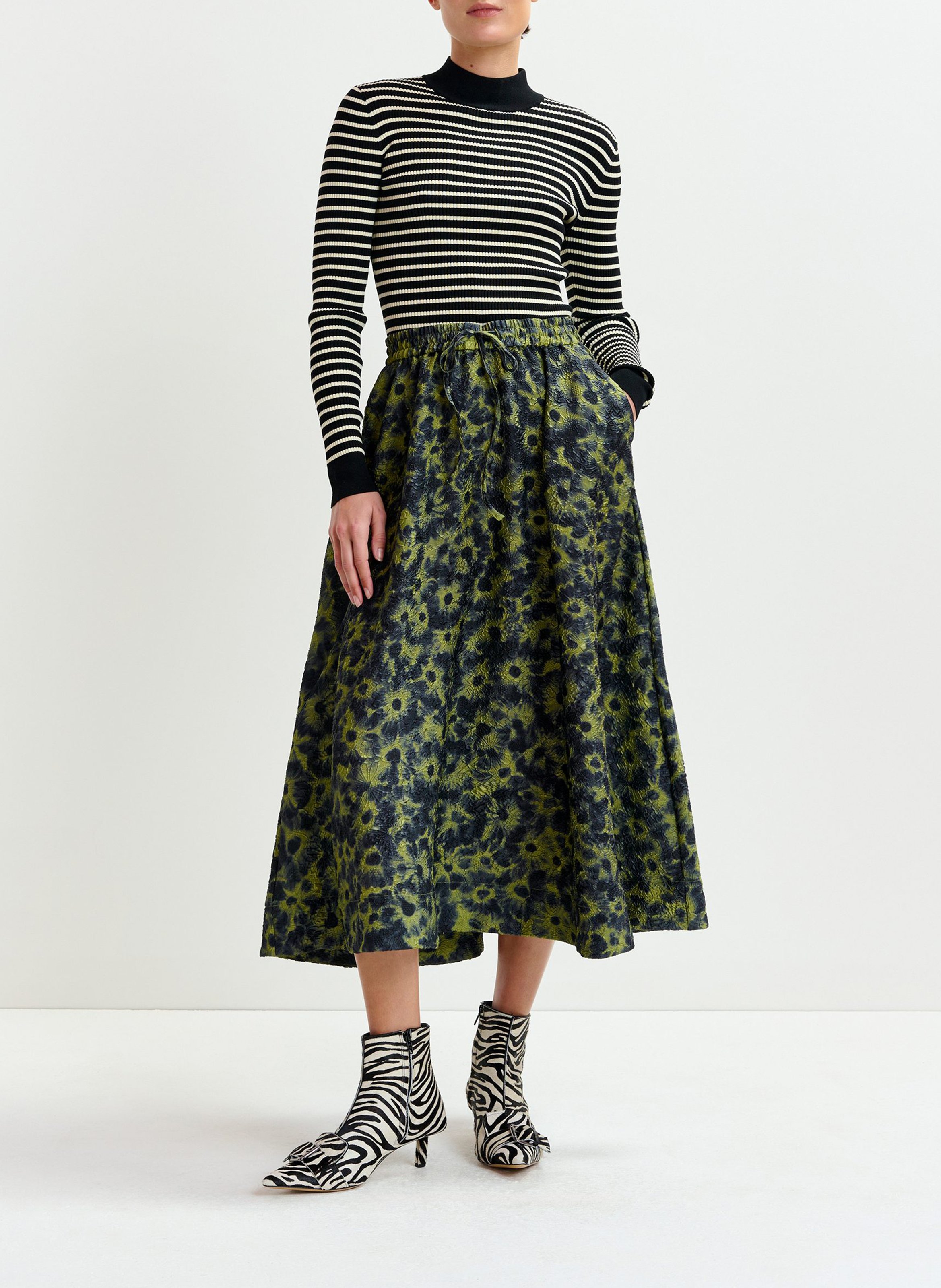 Jupe midi évasée en maille jacquard isebel ESSENTIEL ANTWERP Vert