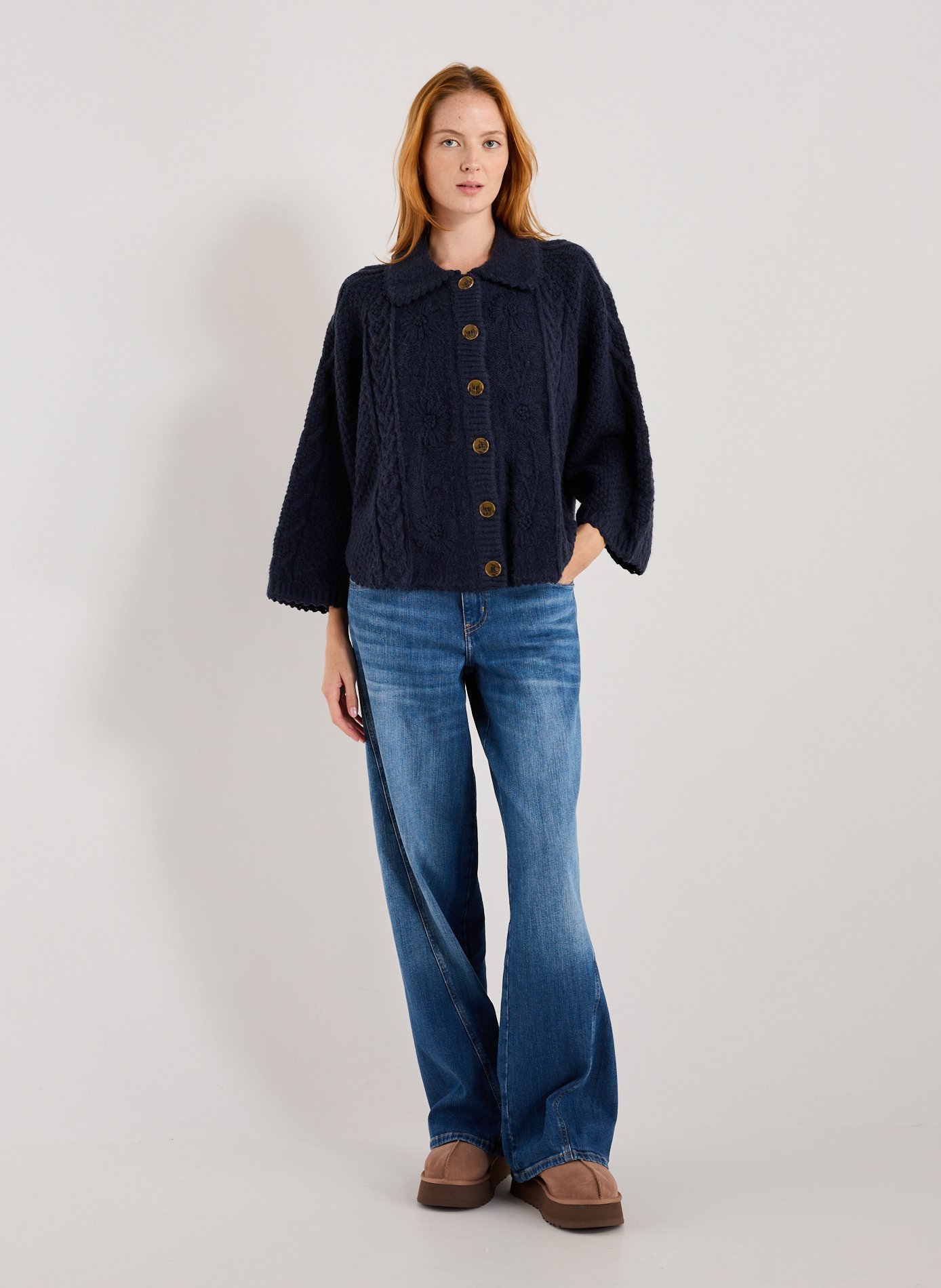 Gilet droit en maille torsadée LOUISE MISHA Bleu