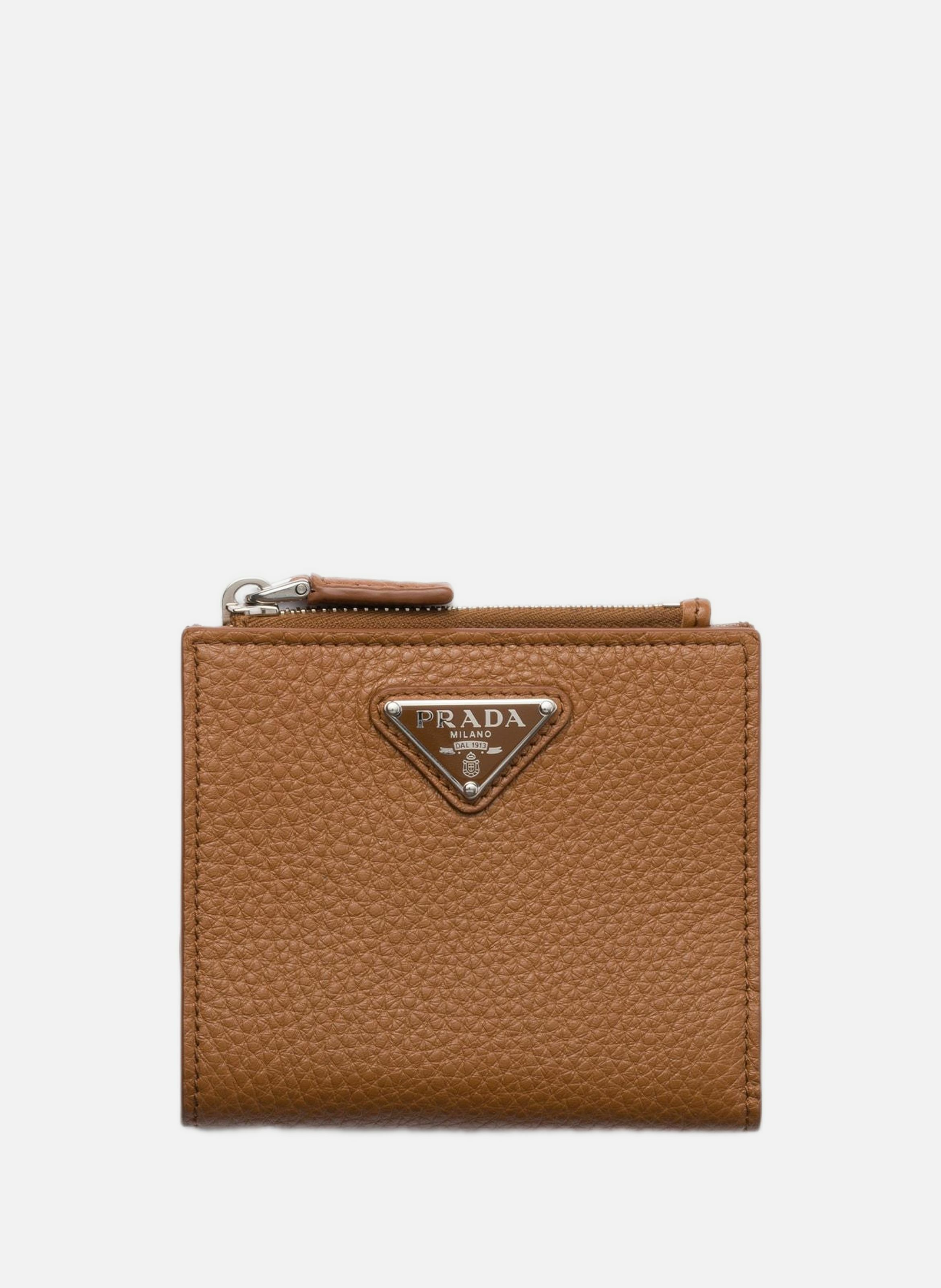 PRADA Petit portefeuille en cuir Marron