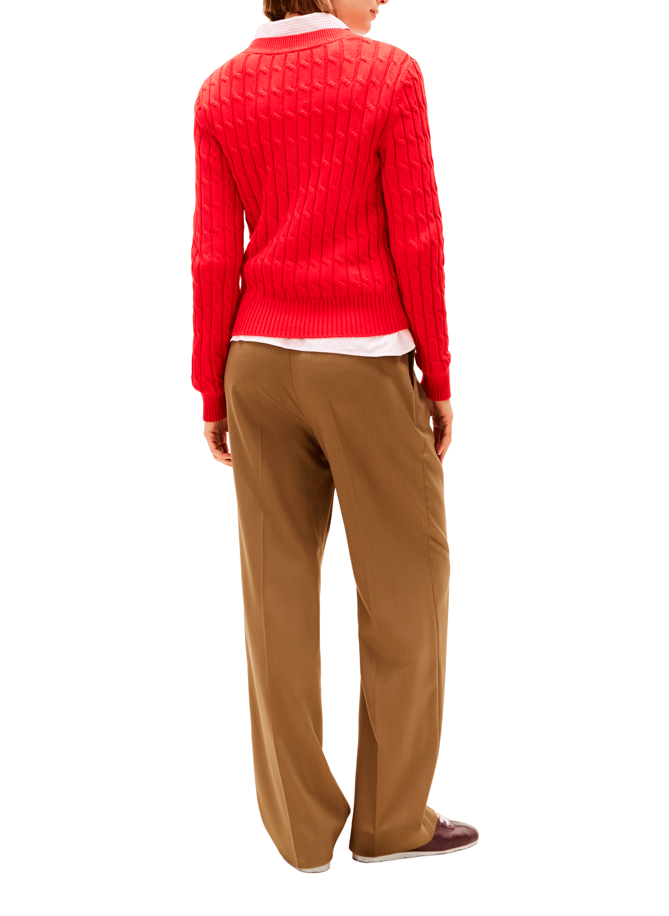 Pull droit à col rond en maille côtelée de coton TOMMY HILFIGER Rouge