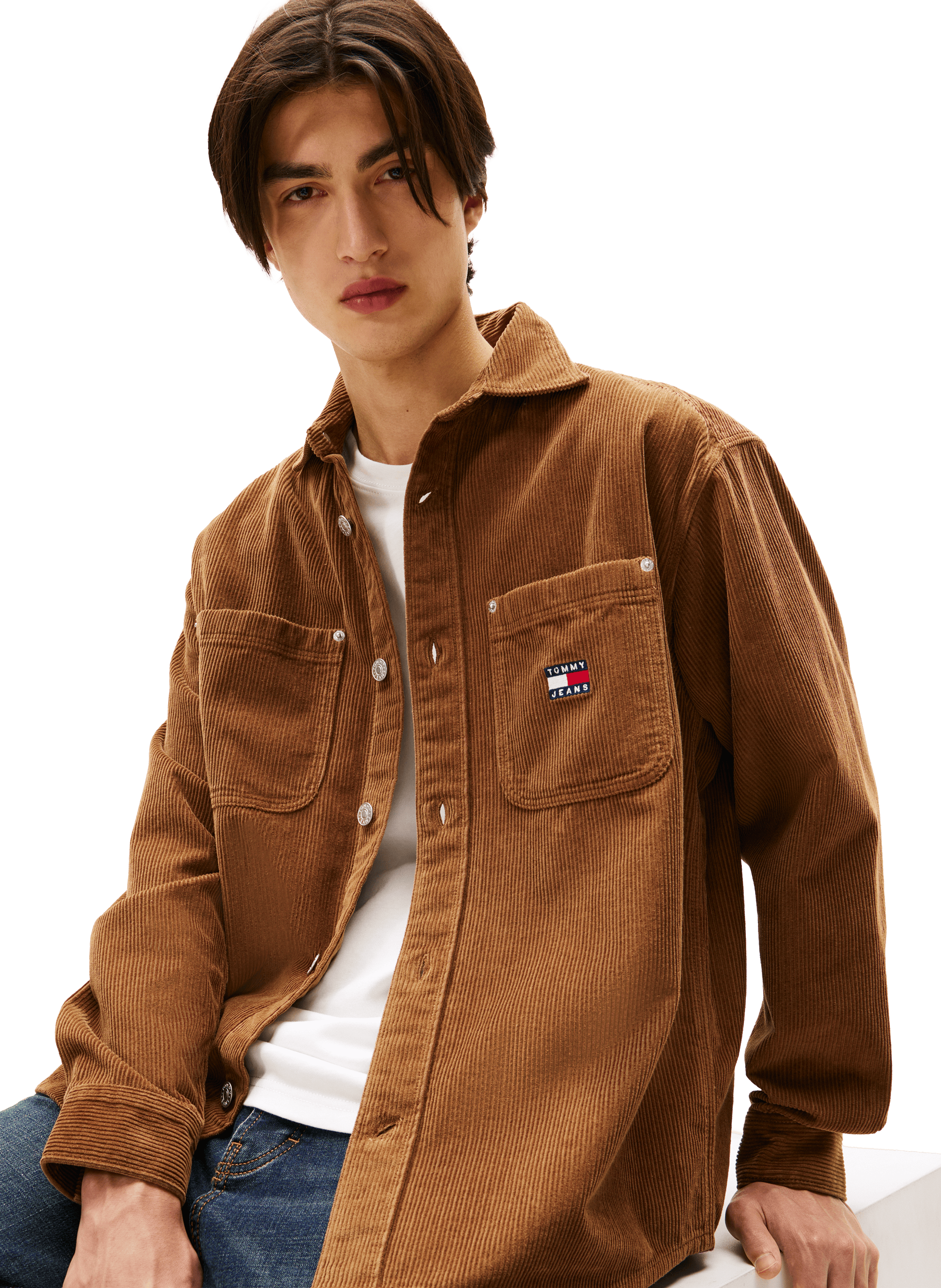 Cotton corduroy shirt TOMMY HILFIGER Brown