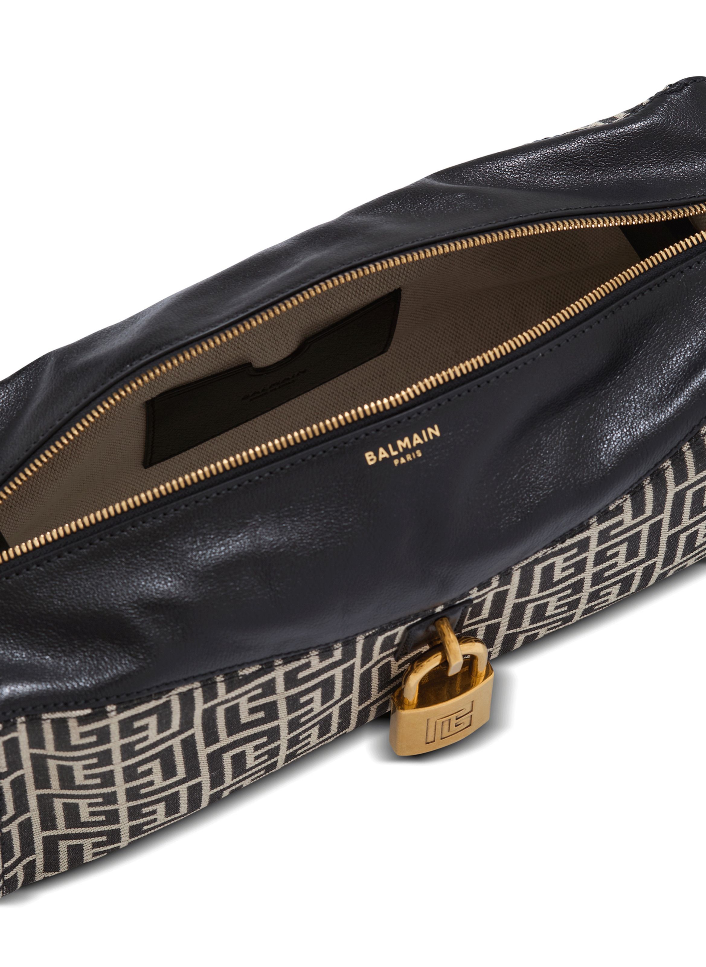 Sac bandoulière pulse en monogramme jacquard et cuir de veau BALMAIN Noir