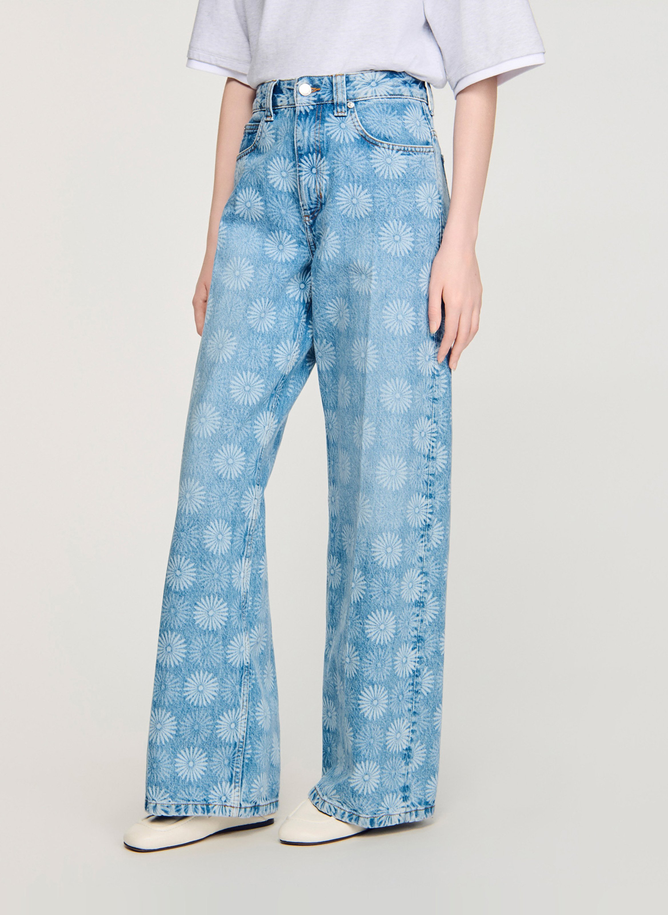 Jean large taille haute en coton SANDRO Bleu