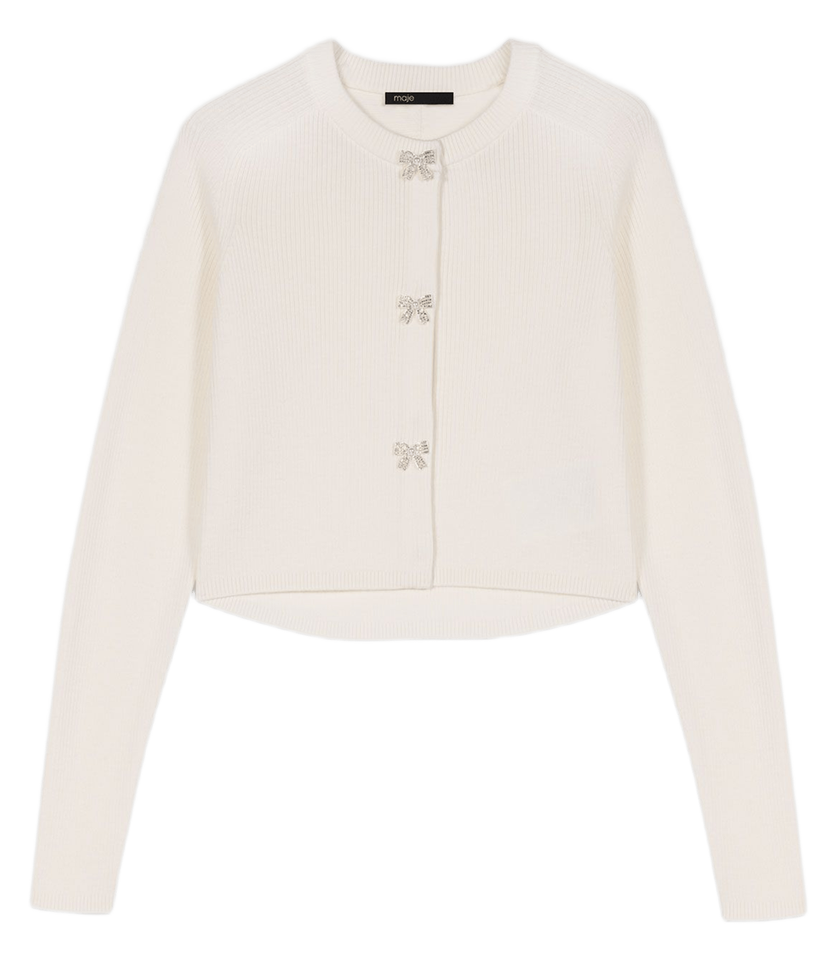 Cardigan droit col rond en laine MAJE Beige