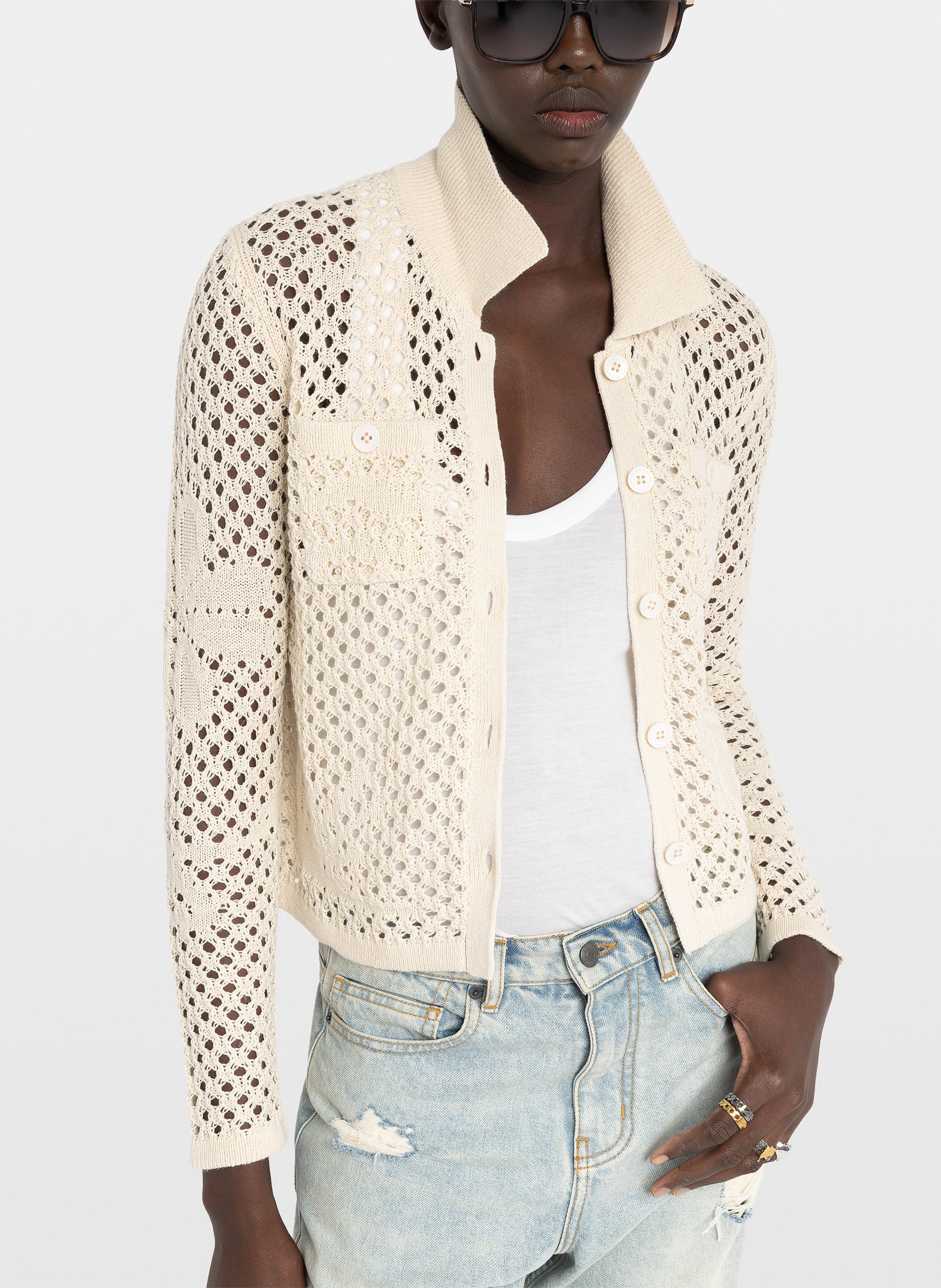 Cardigan droit col classique en coton et lin mélangé voltyz ZADIG&VOLTAIRE Blanc