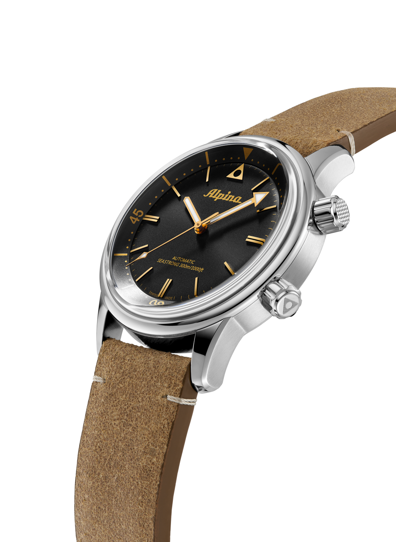 Montre automatique Diver 300 Heritage en cuir de crocodile ALPINA Noir