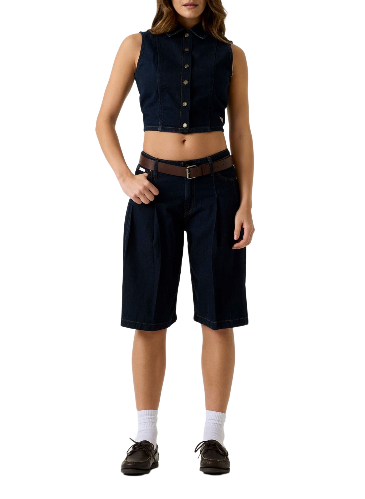 Mid-rise cotton denim Bermuda shorts GUESS Black