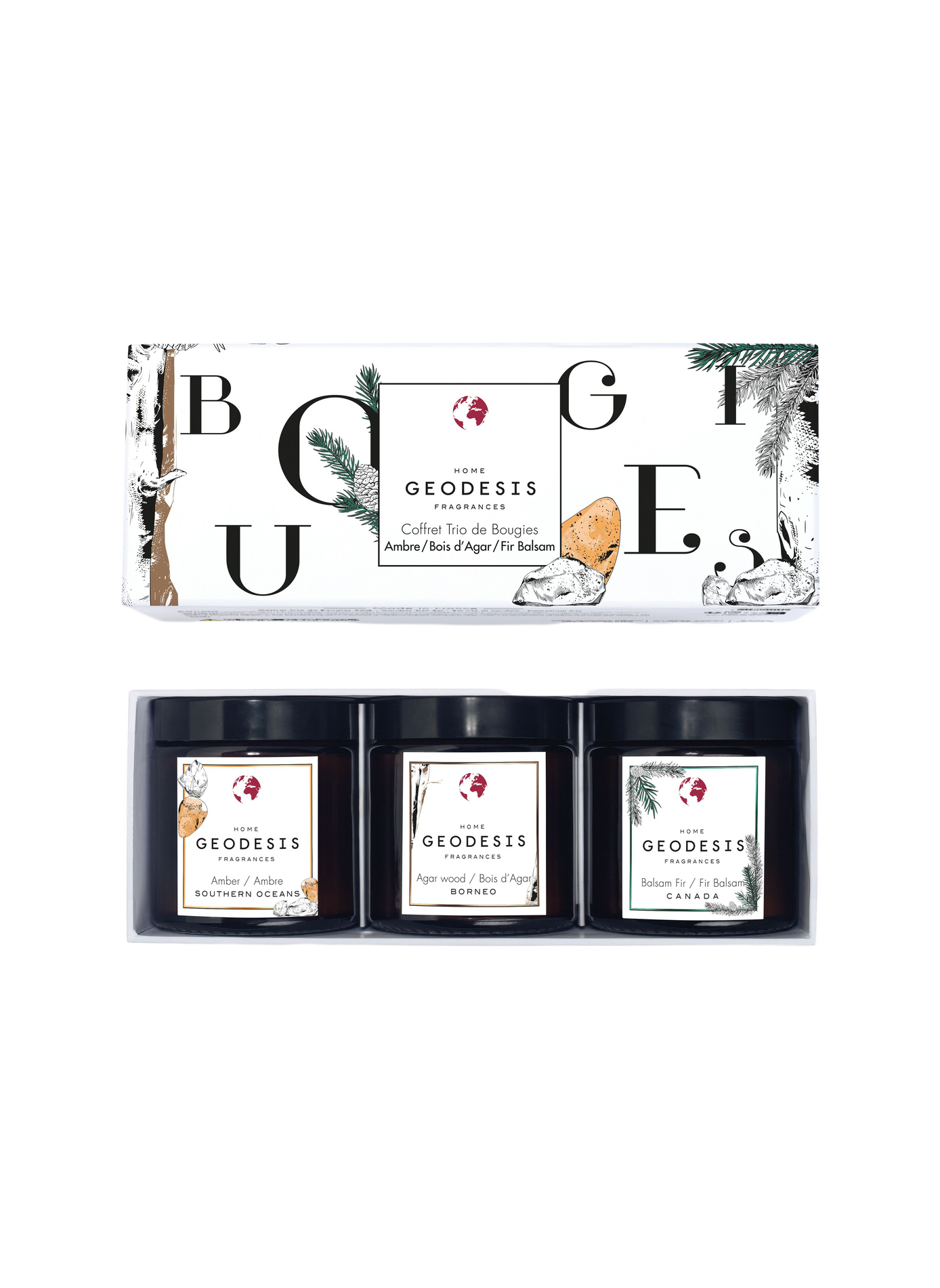Coffret de 3 bougies en verre GEODESIS Marron