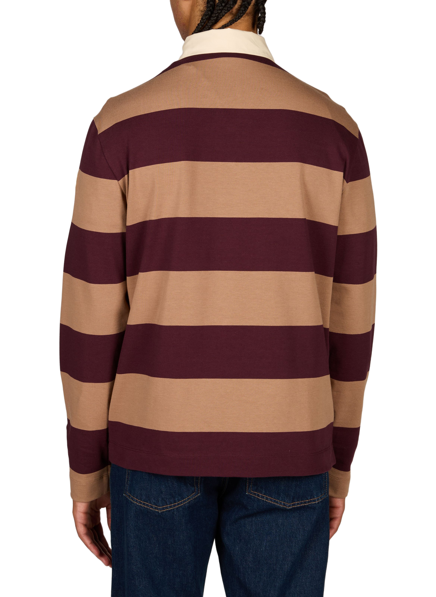 Lange mouwen gestreepte polo van gemengd katoen MONCLER Beige