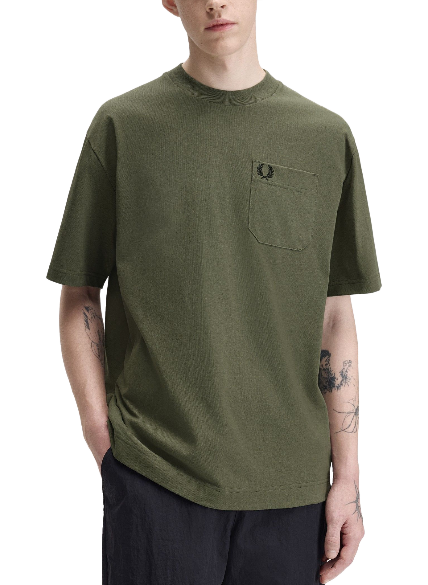 Tee-shirt col rond en coton FRED PERRY Vert