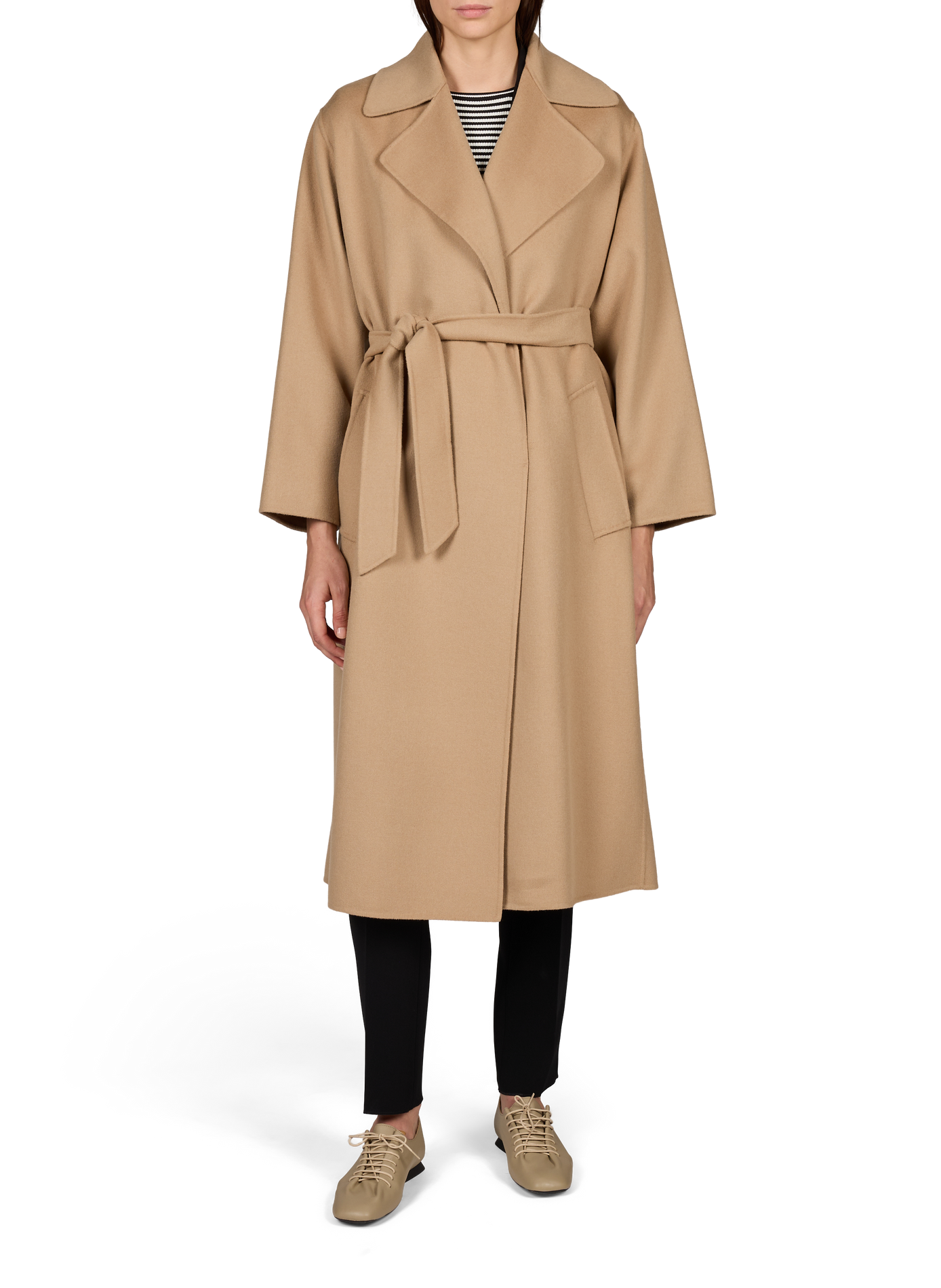 Manteau long ceinturé en laine vierge mélangée MAX MARA WEEK END Marron