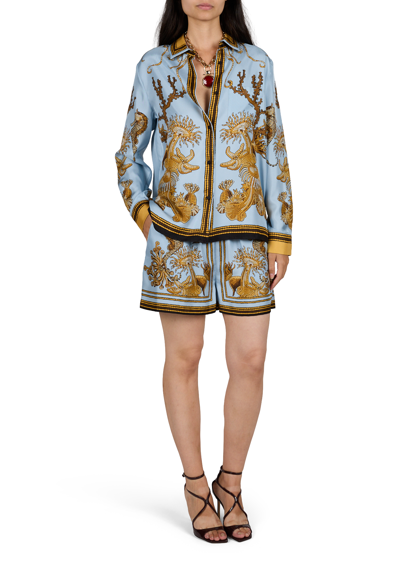 Gerade Seidenhemd mit Print LA DOUBLEJ Blau