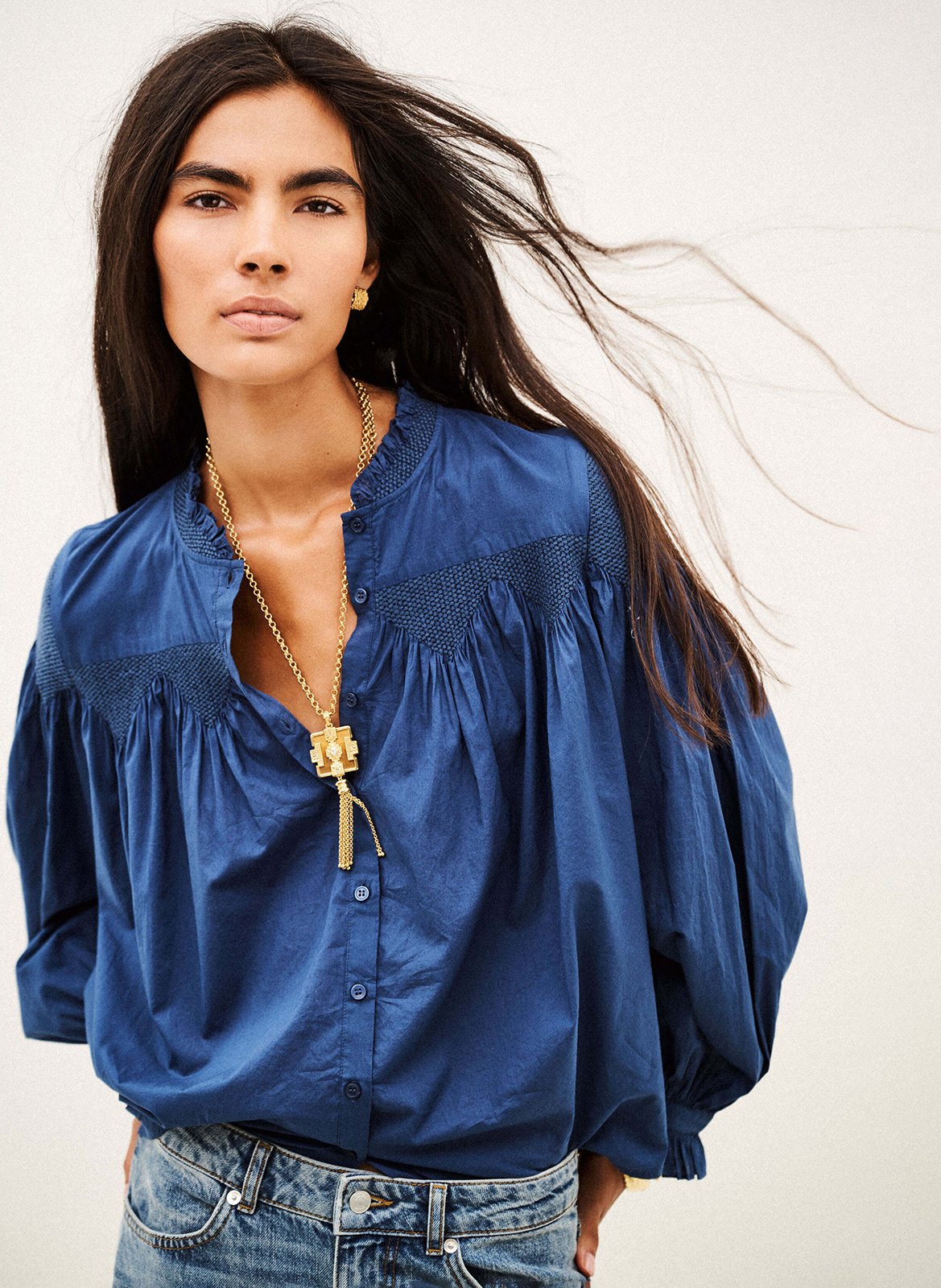 Chemise ample à broderie en coton tonia BA&SH Bleu