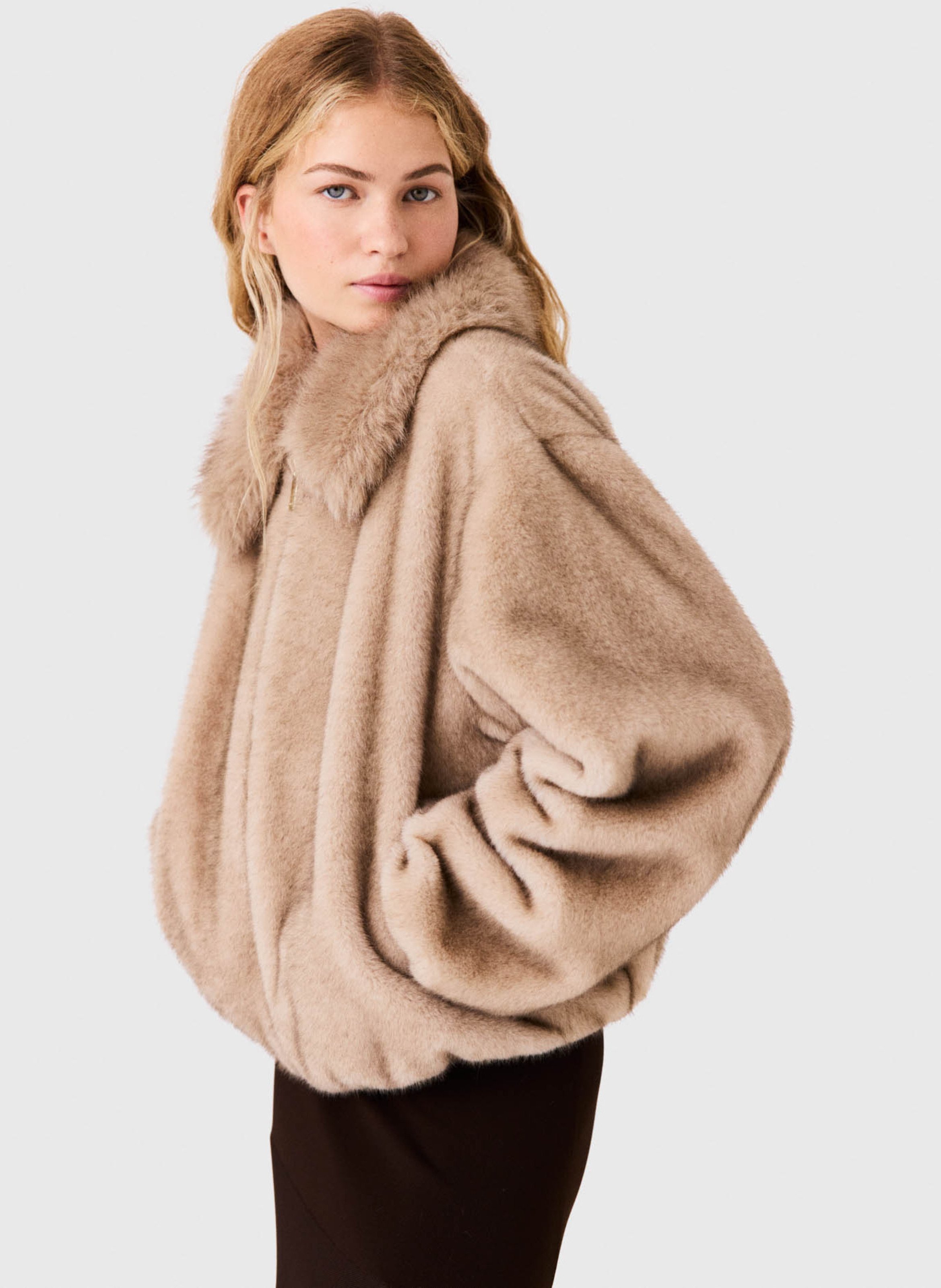 Veste oversize effet fourrure MAJE Beige