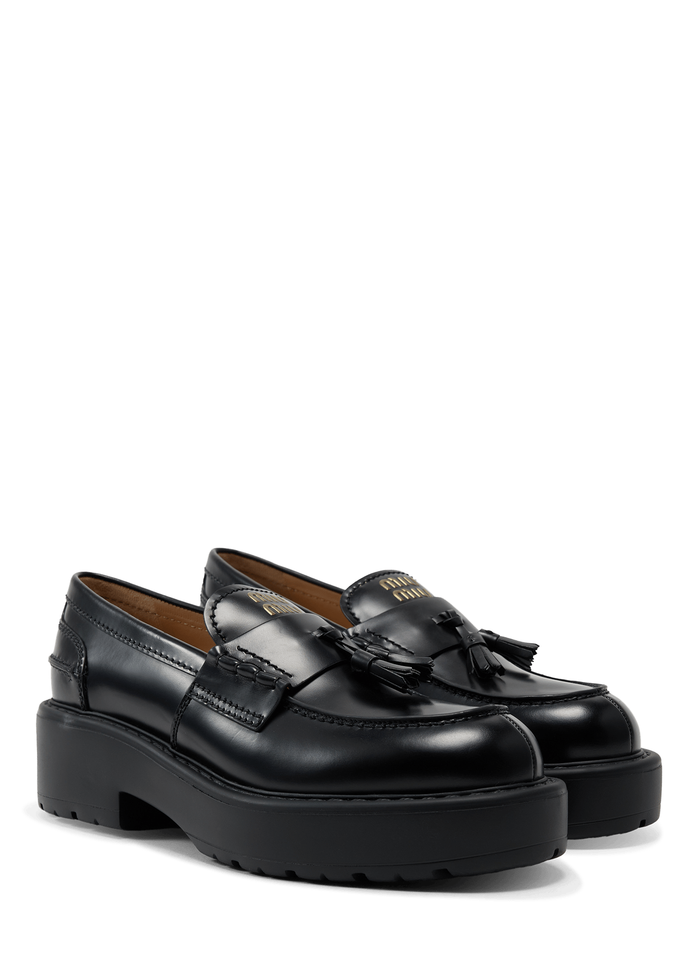 Mocassins en cuir de veau brossé MIU MIU Noir