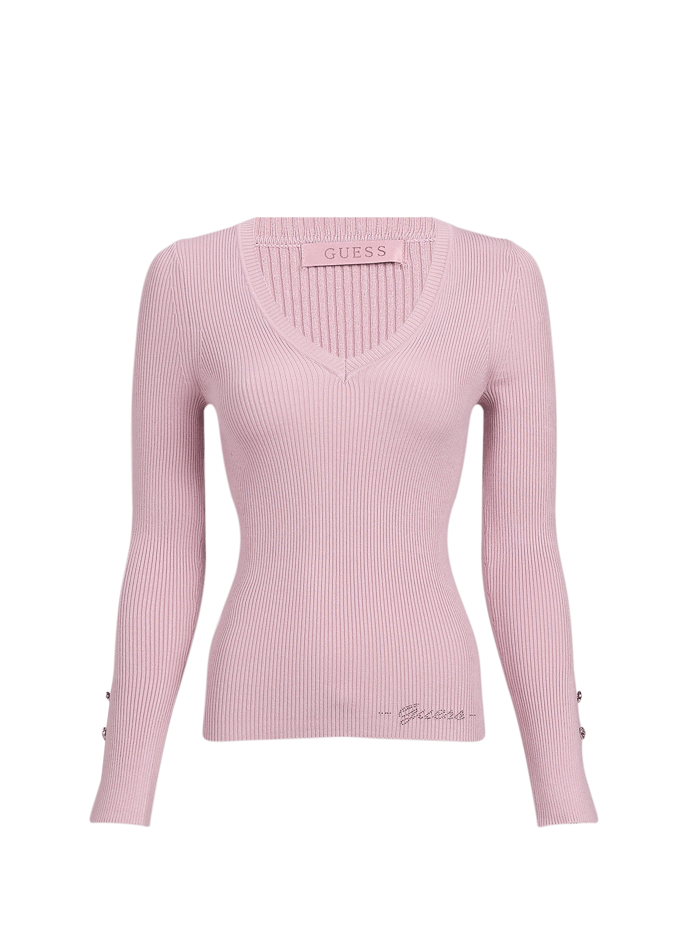 Ellie fitted plain V-neck top GUESS Pink