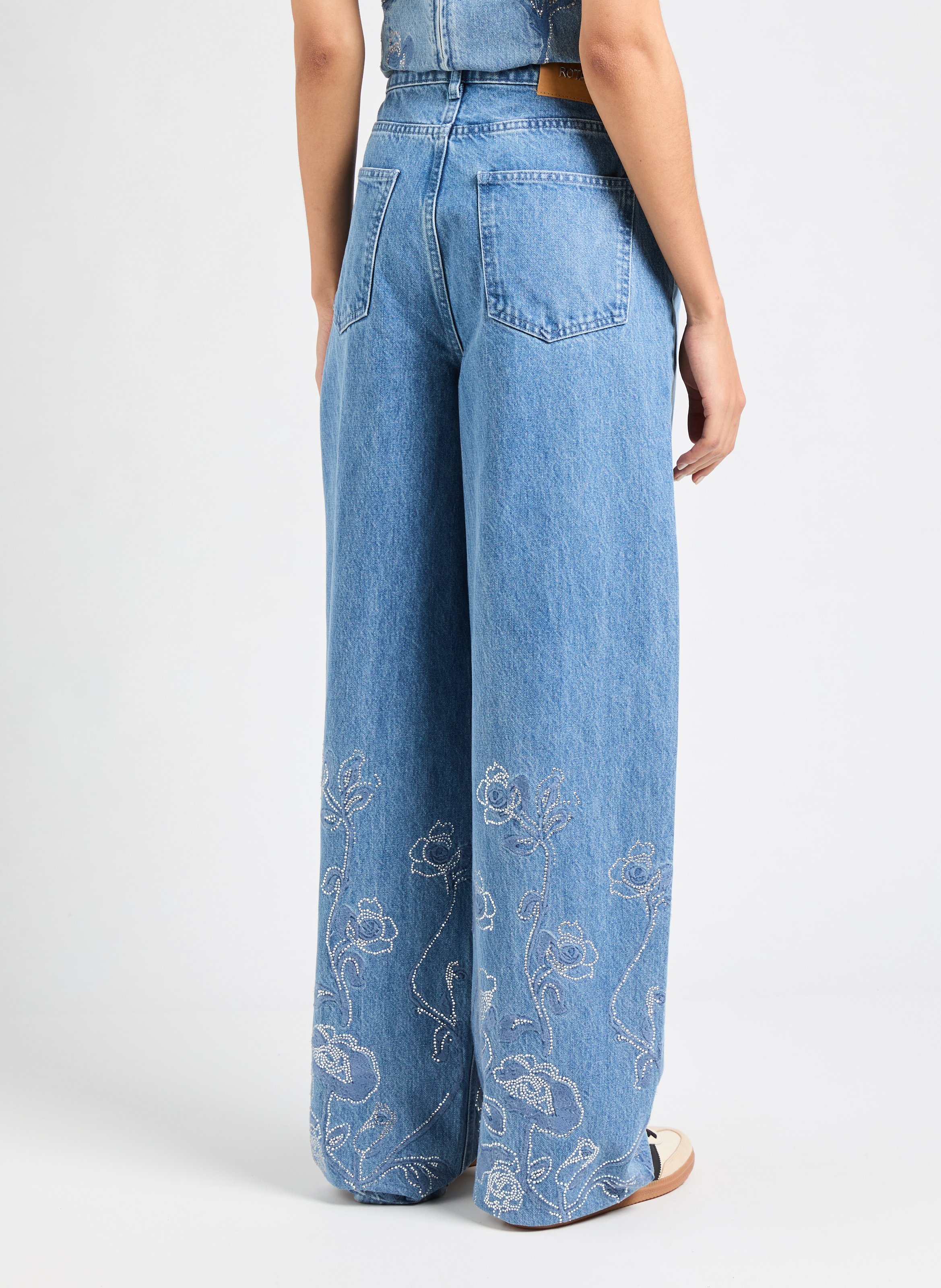 Jean Rhinestone Wide Leg ROTATE Bleu