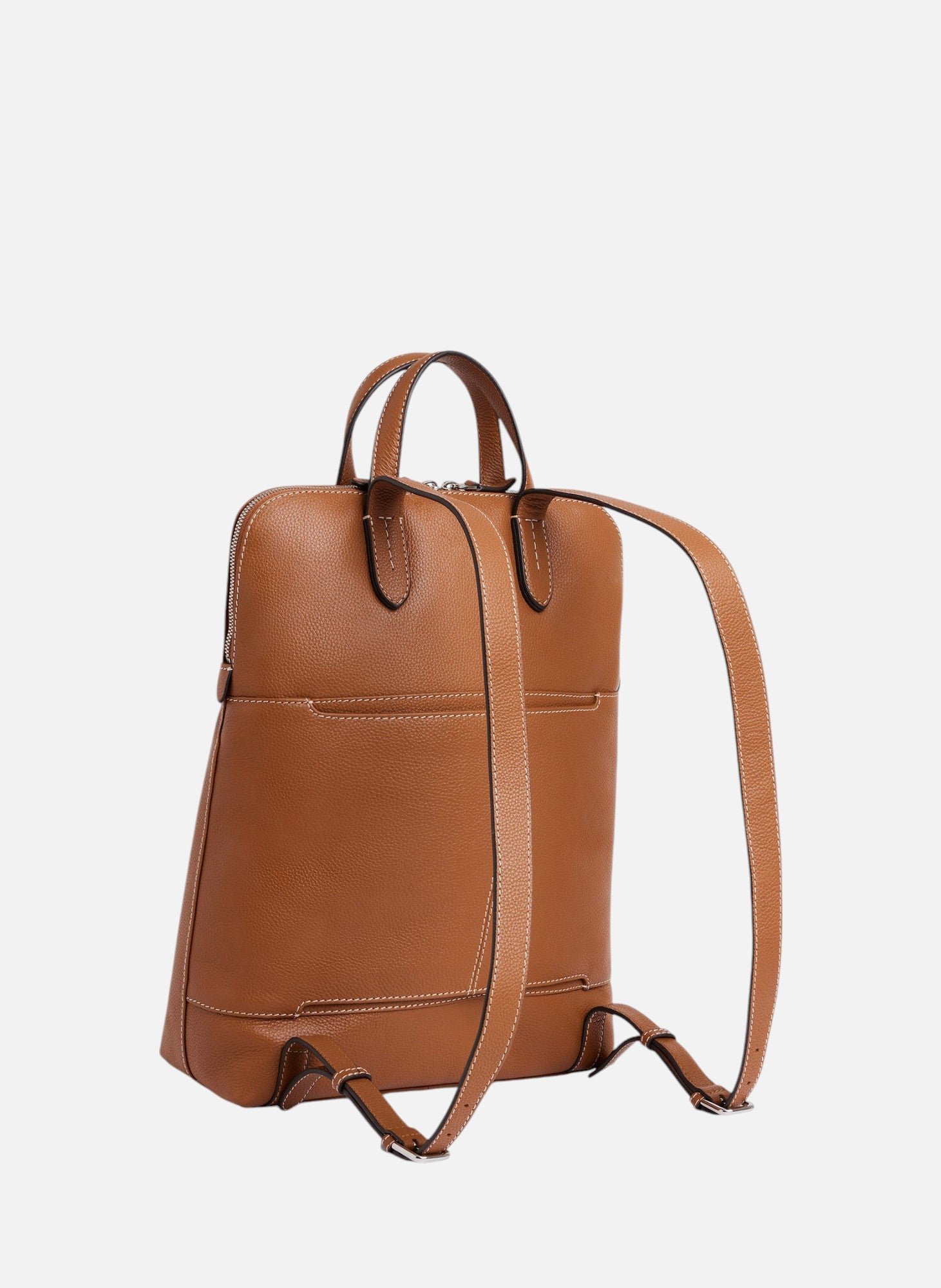 Sac à dos zippé business sophie en cuir grainé LE TANNEUR Marron