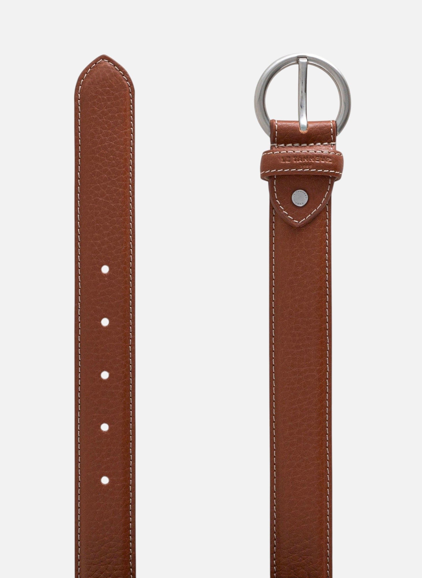 Ceinture avec boucle ronde en cuir grainé LE TANNEUR Marron
