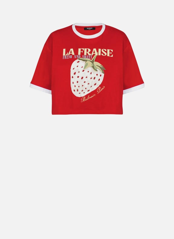T-shirt court imprimé balmain fraise Rouge by BALMAIN BALMAIN T-shirt court imprimé balmain fraise Rouge