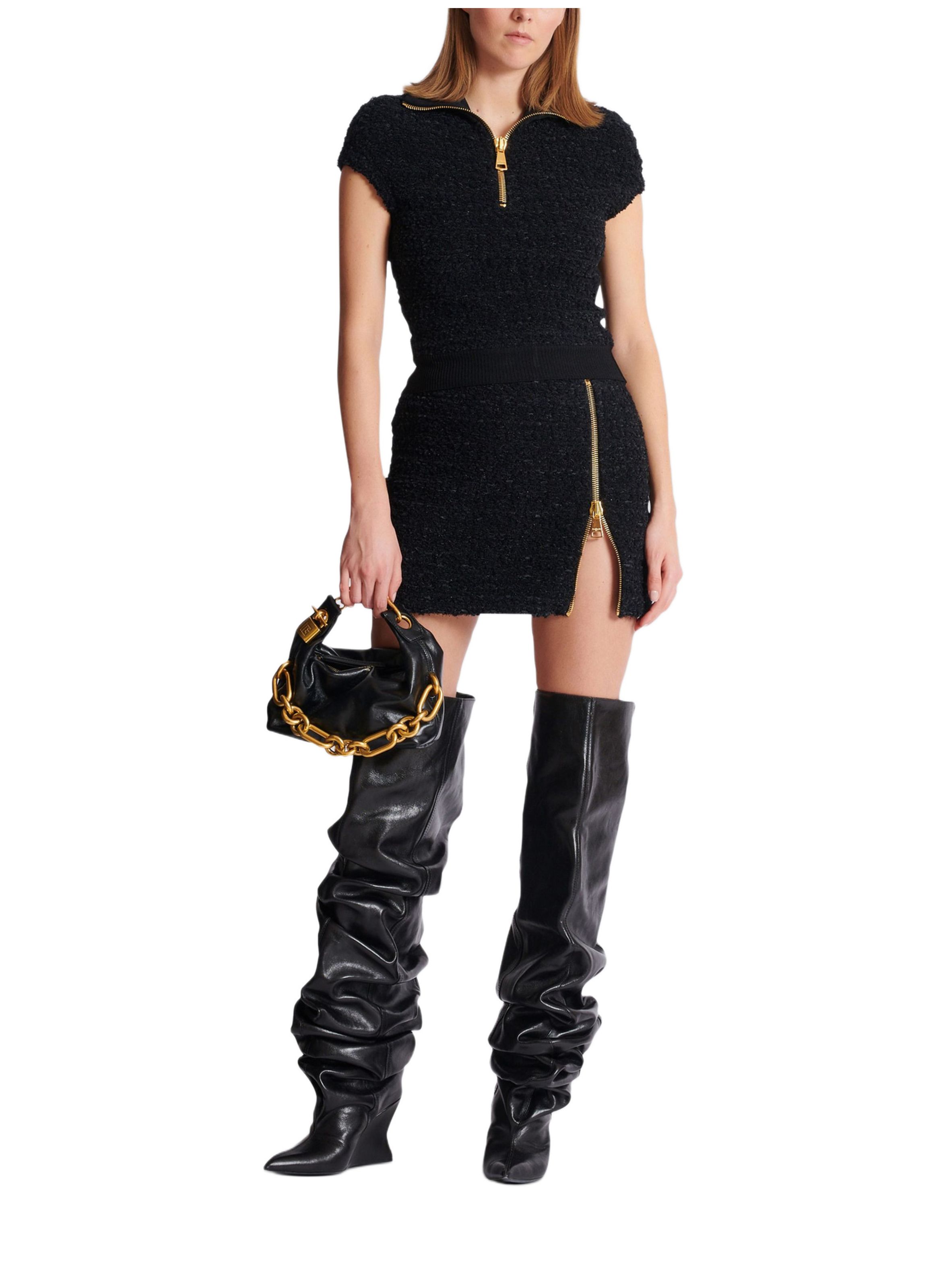 Jupe courte en tweed avec zip BALMAIN Noir