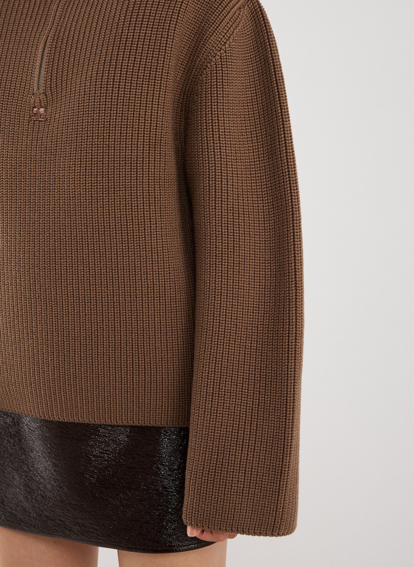 Merino wool zip-neck jumper COURRÈGES Brown
