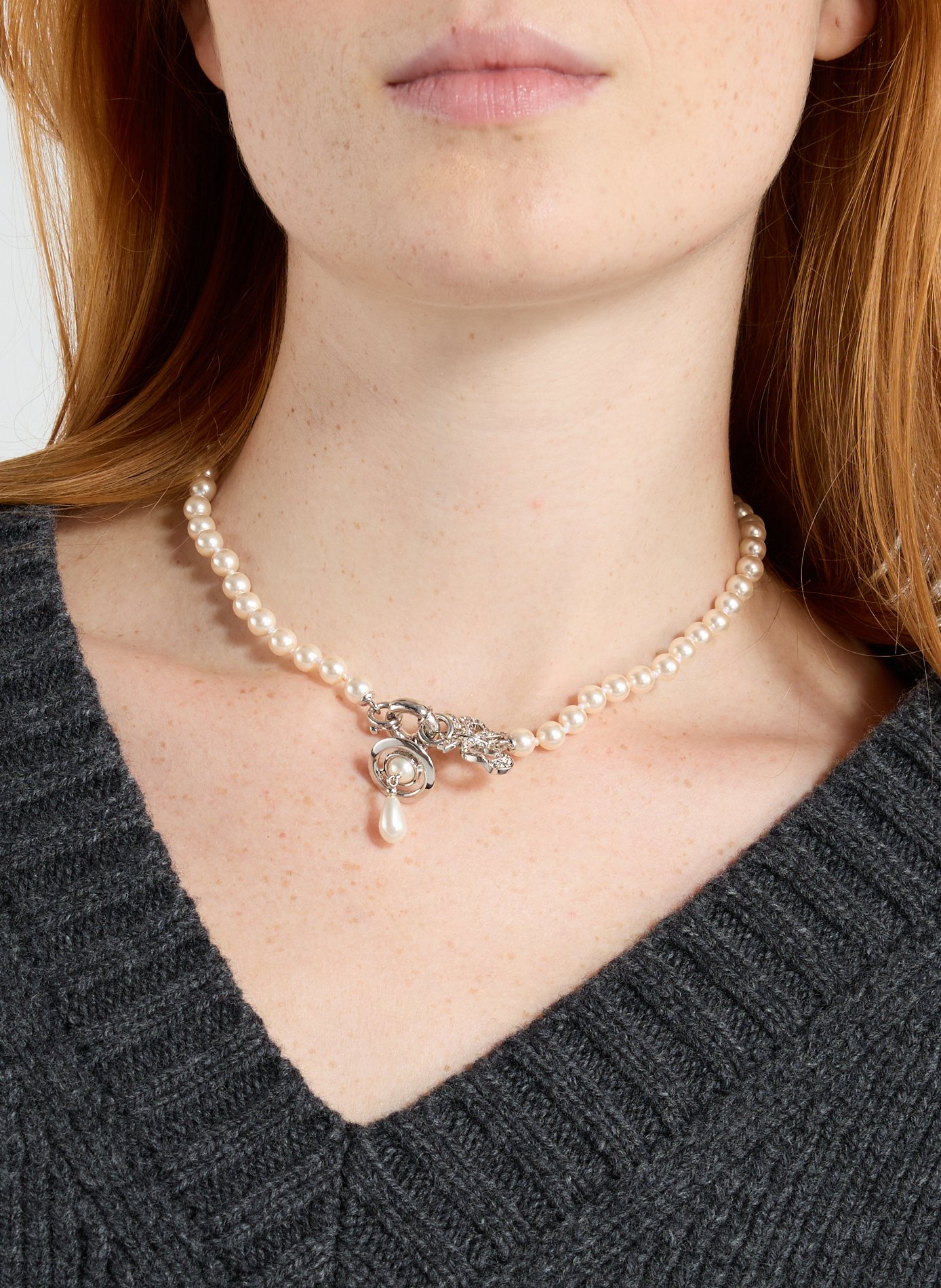 Brass knot necklace with pearl VIVIENNE WESTWOOD Silver