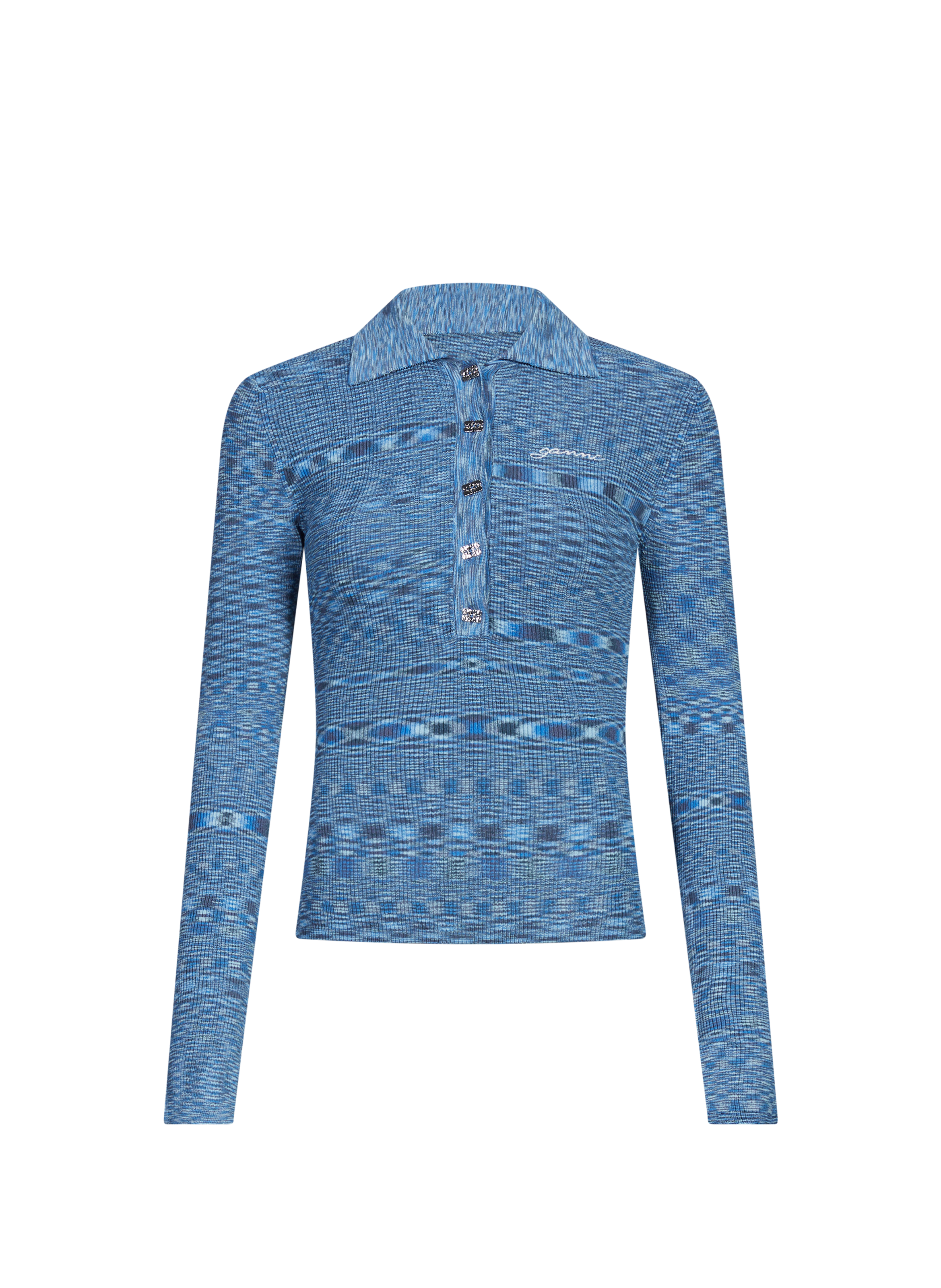 GANNI Polo manches longues imprimé Bleu