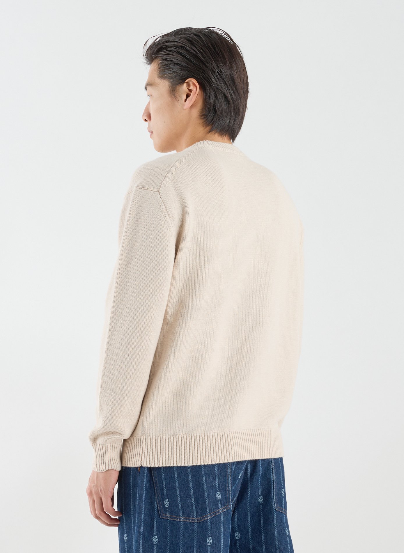 Pull ample brodé en laine et coton DROLE DE MONSIEUR Beige