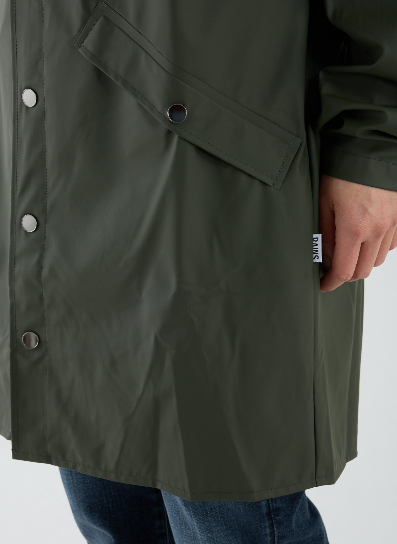 Long waterproof hooded jacket RAINS Green