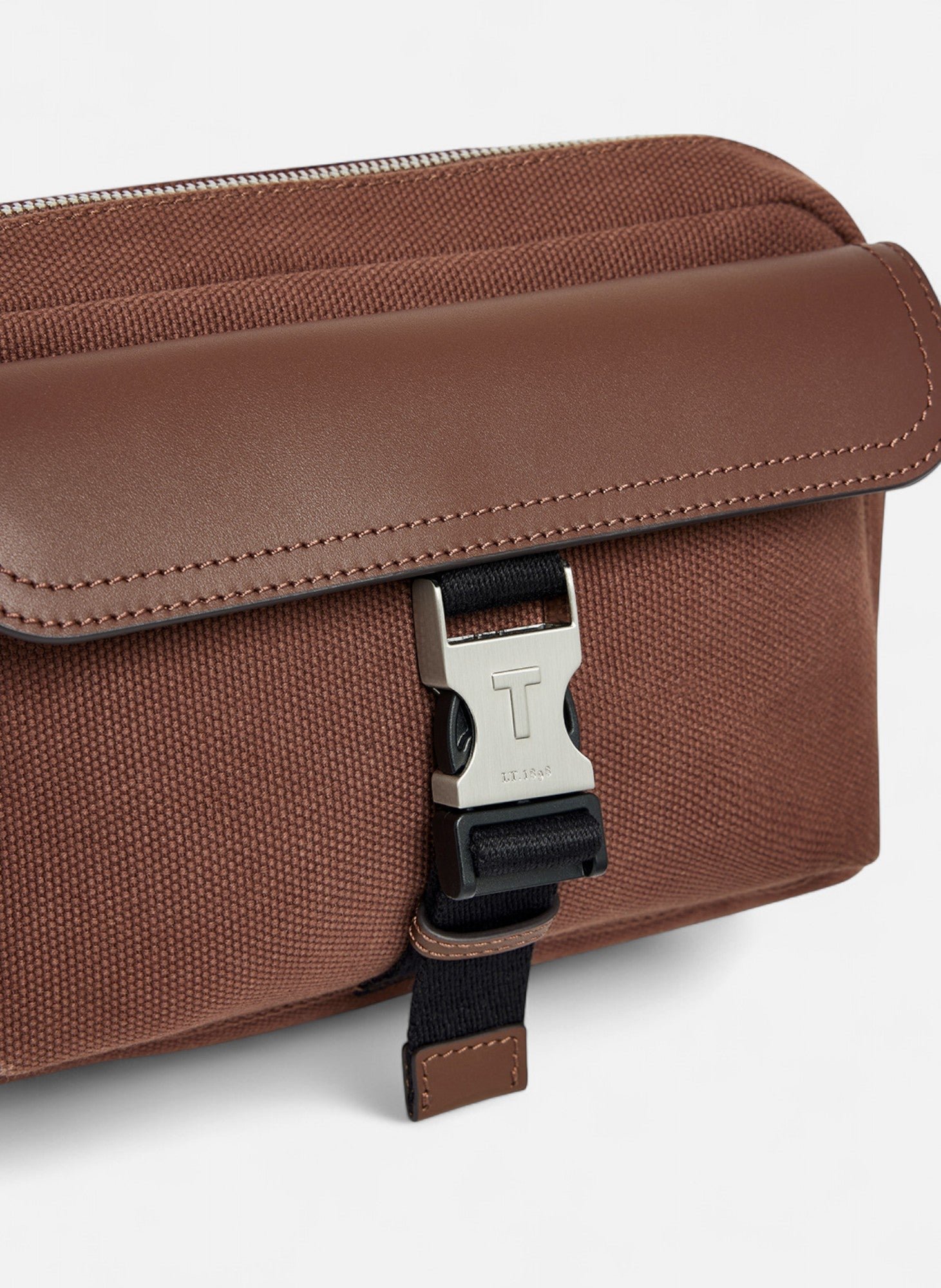 Petit sac bandoulière maurice en toile coton et cuir lisse LE TANNEUR Marron