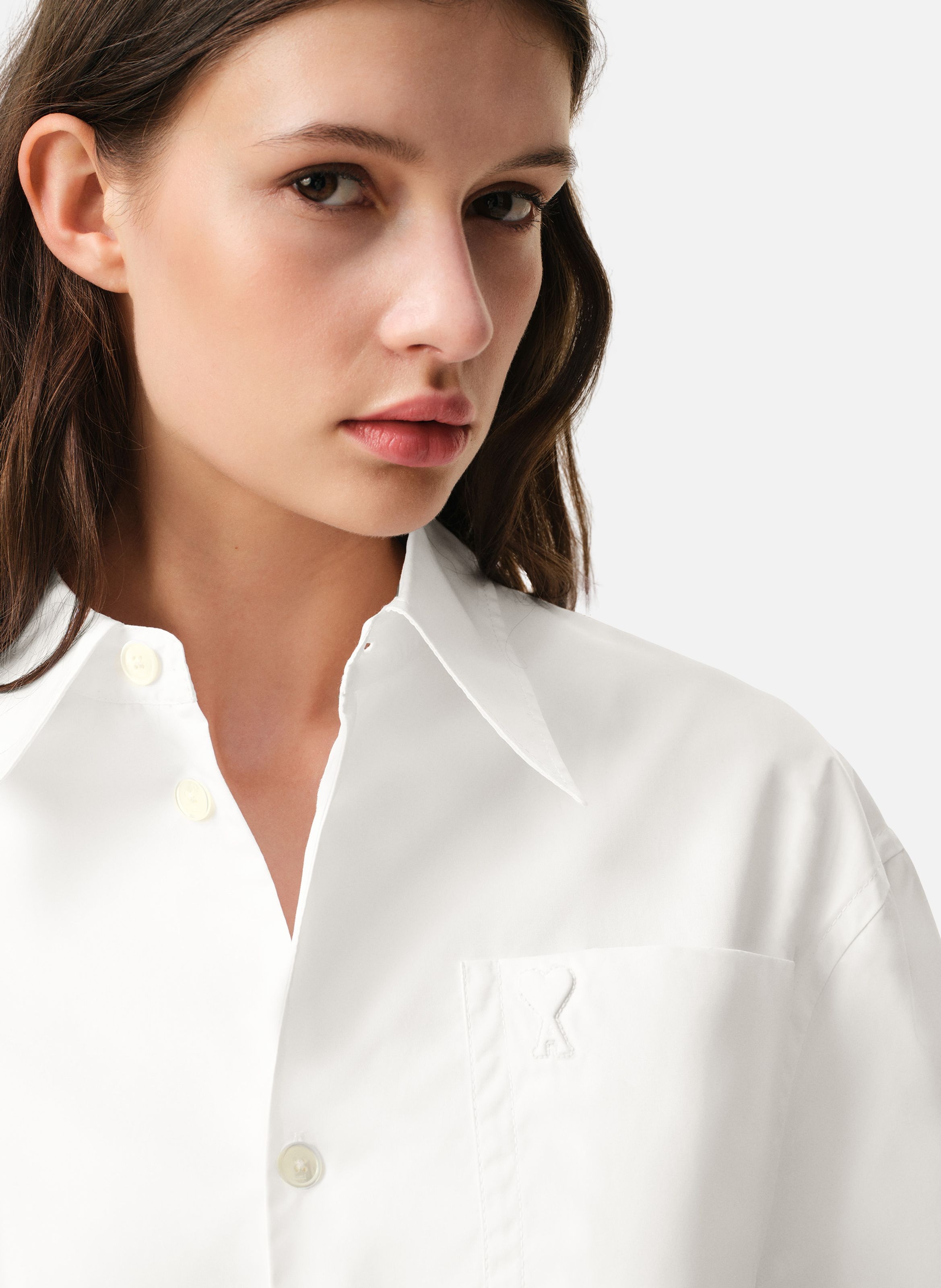 Chemise large col en pointe ami de coeur unisexe en coton AMI PARIS Blanc