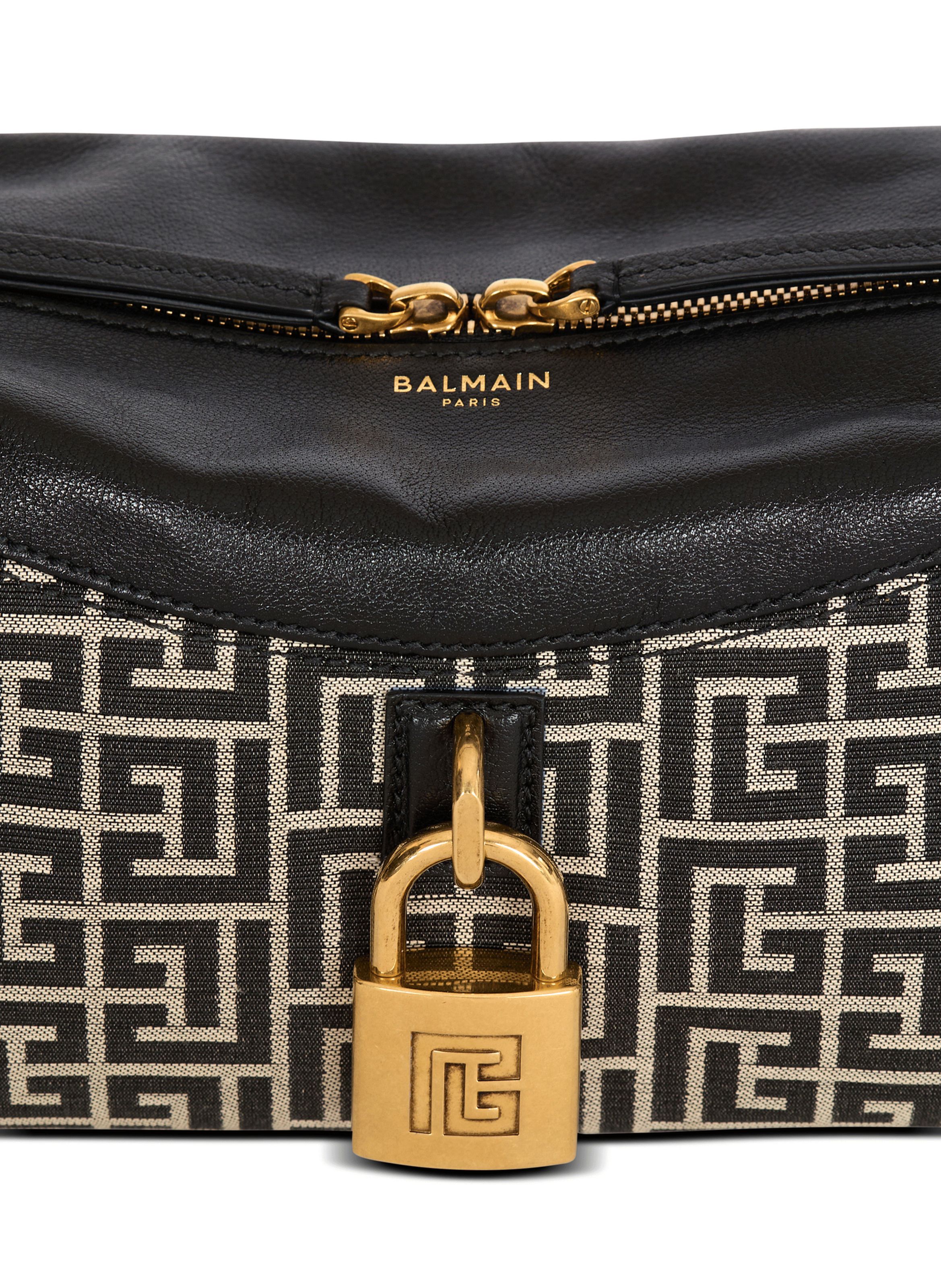 Sac bandoulière pulse en monogramme jacquard et cuir de veau BALMAIN Noir