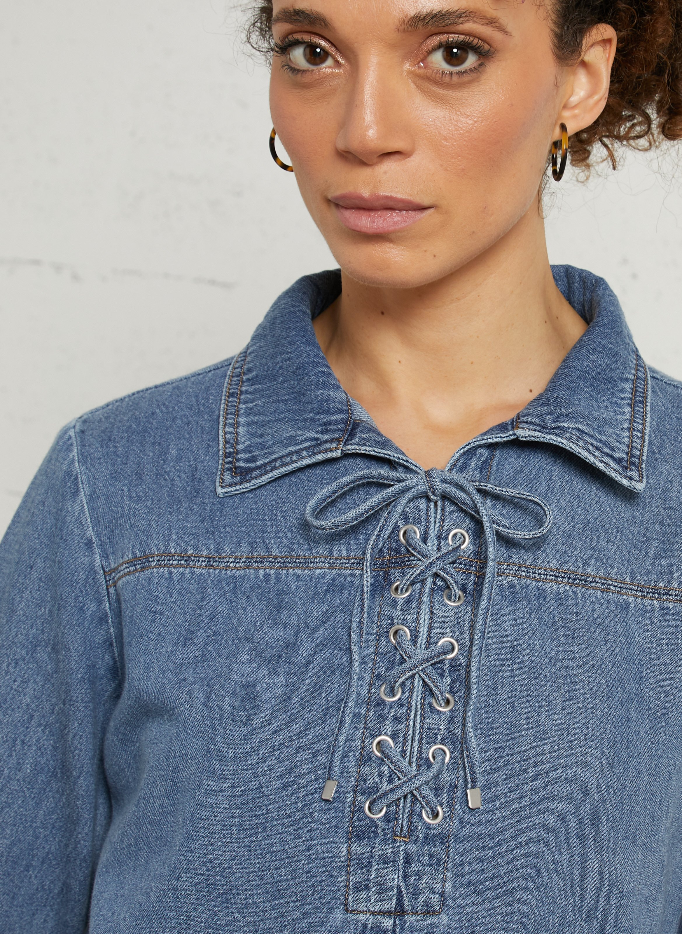 Robe ample courte en coton blanche MAISON 123 Bleu