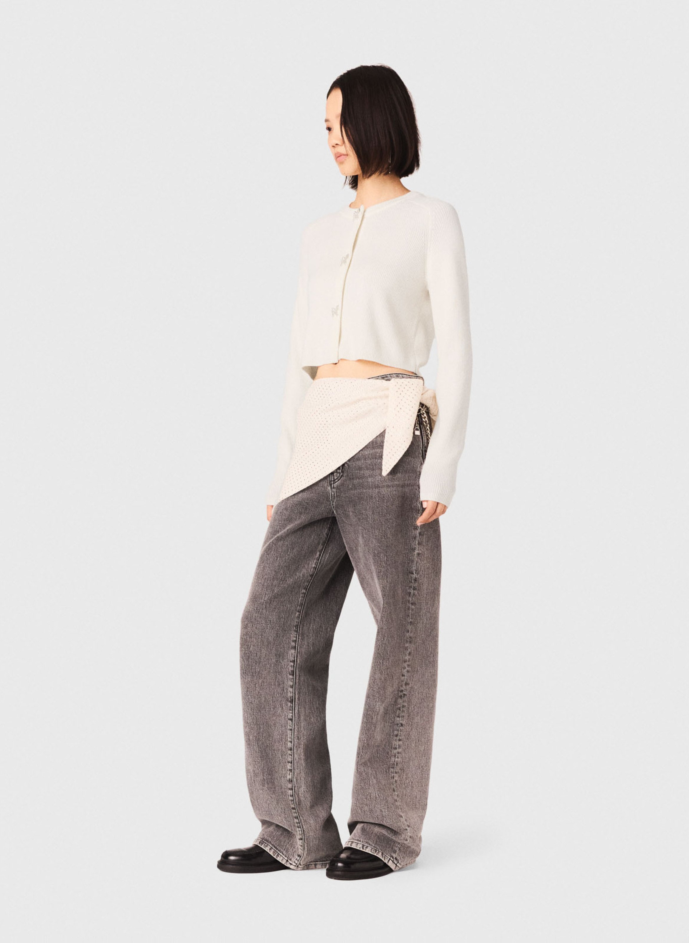 Cardigan droit col rond en laine MAJE Beige