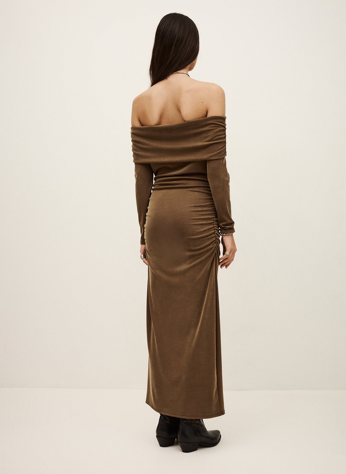 Robe longue col bardot bettina BA&SH Marron