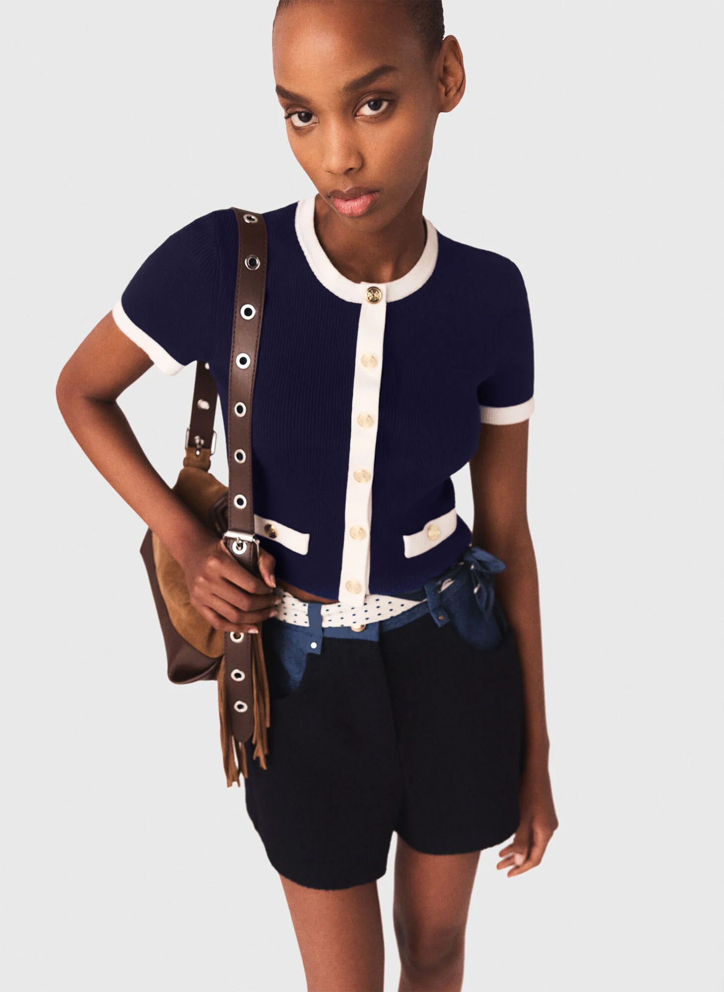 Gilet droit col rond MAJE Bleu