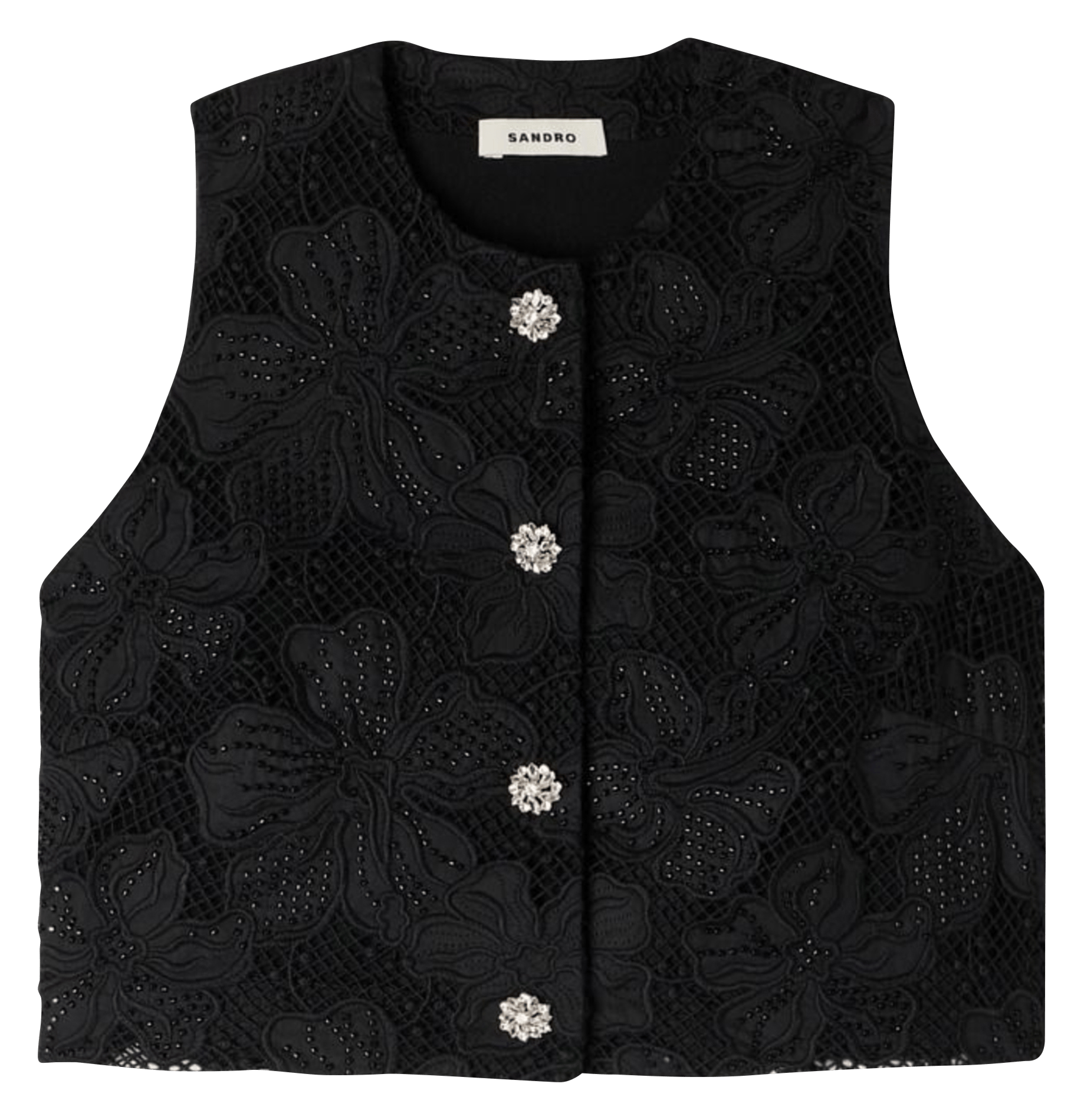 Top sans manches boutonné en dentelle SANDRO Noir