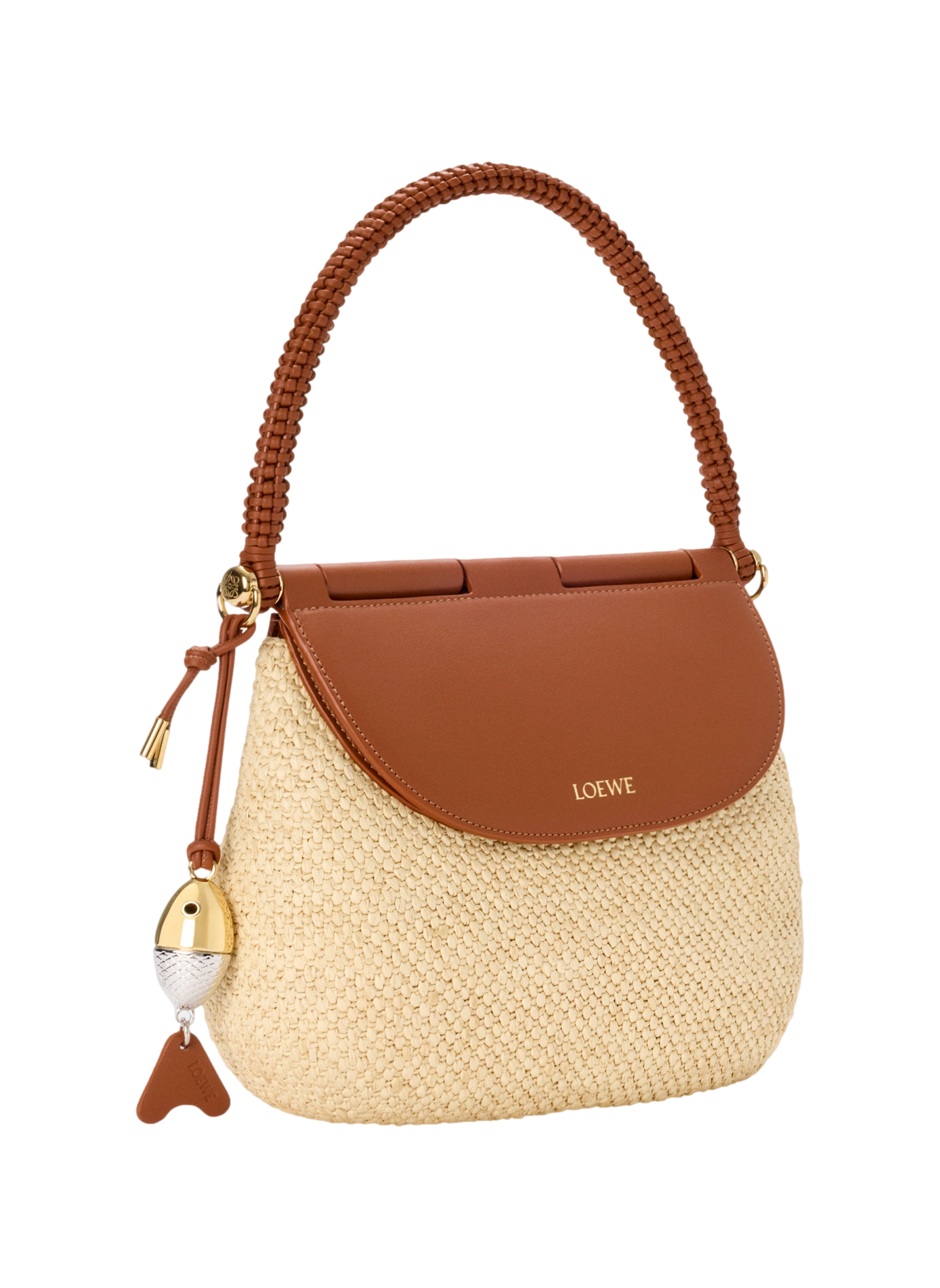 Sac Pescador moyen en raphia et cuir de veau LOEWE Beige