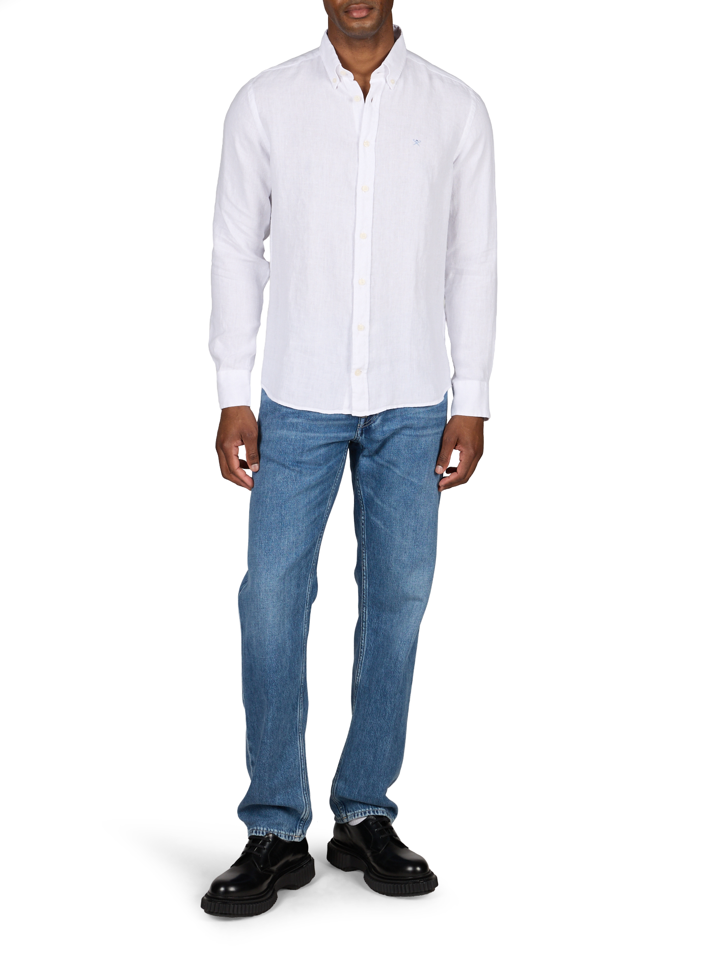 Chemise droite col américain en lin HACKETT Blanc