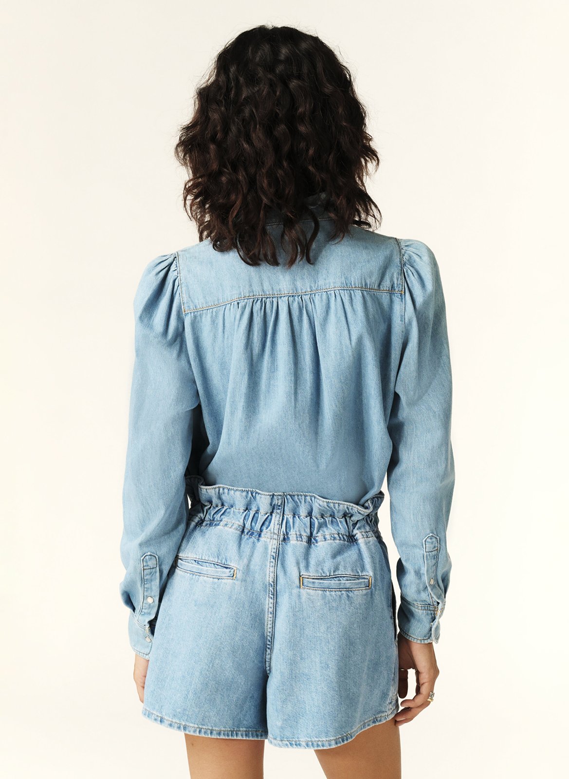 Short large taille haute en coton mabo BA&SH Bleu