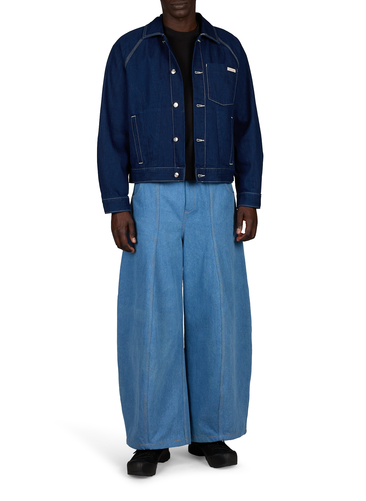 Jacket with contrasting topstitching in mixed cotton. CALVIN KLEIN Blue