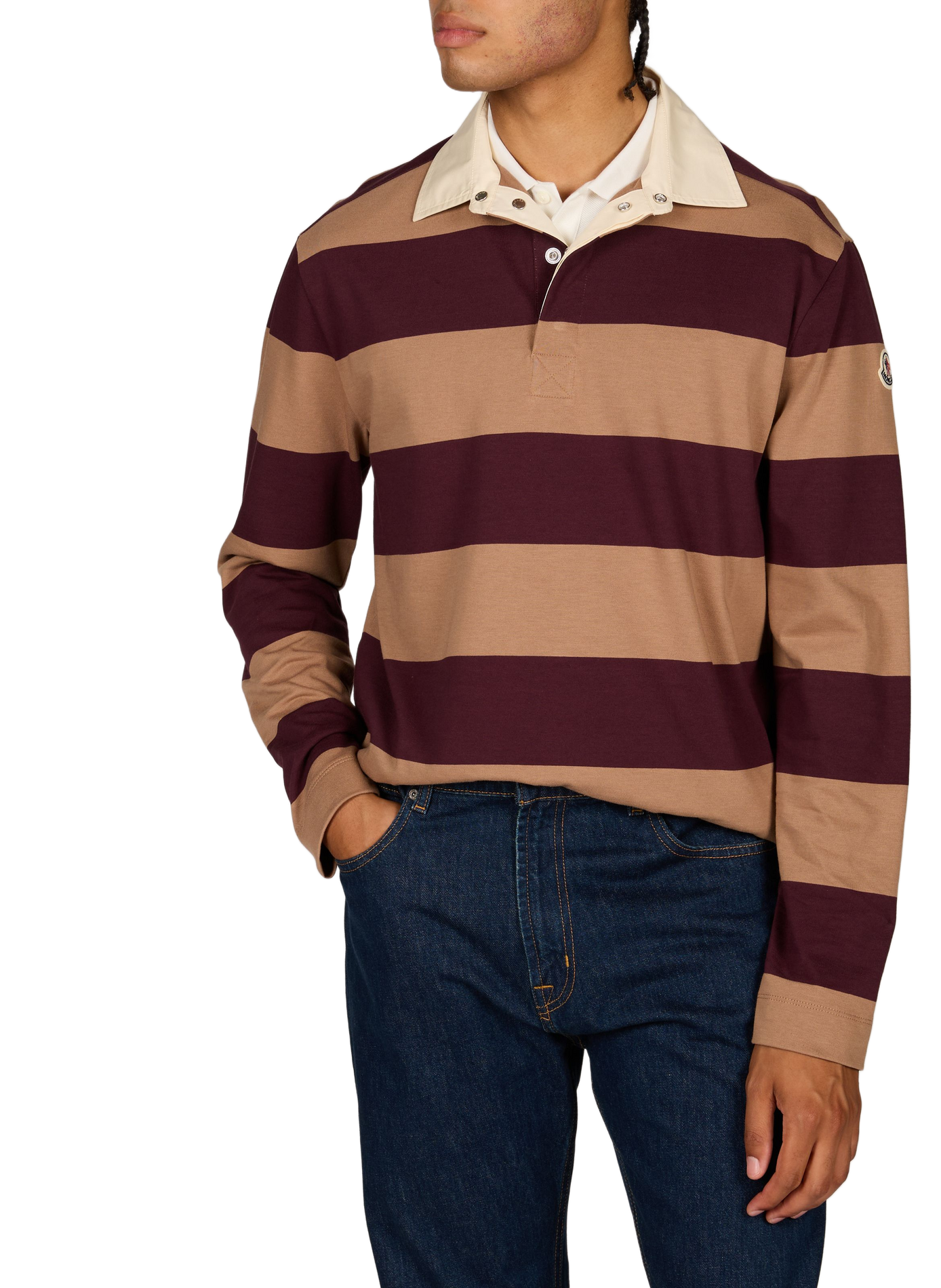 Lange mouwen gestreepte polo van gemengd katoen MONCLER Beige